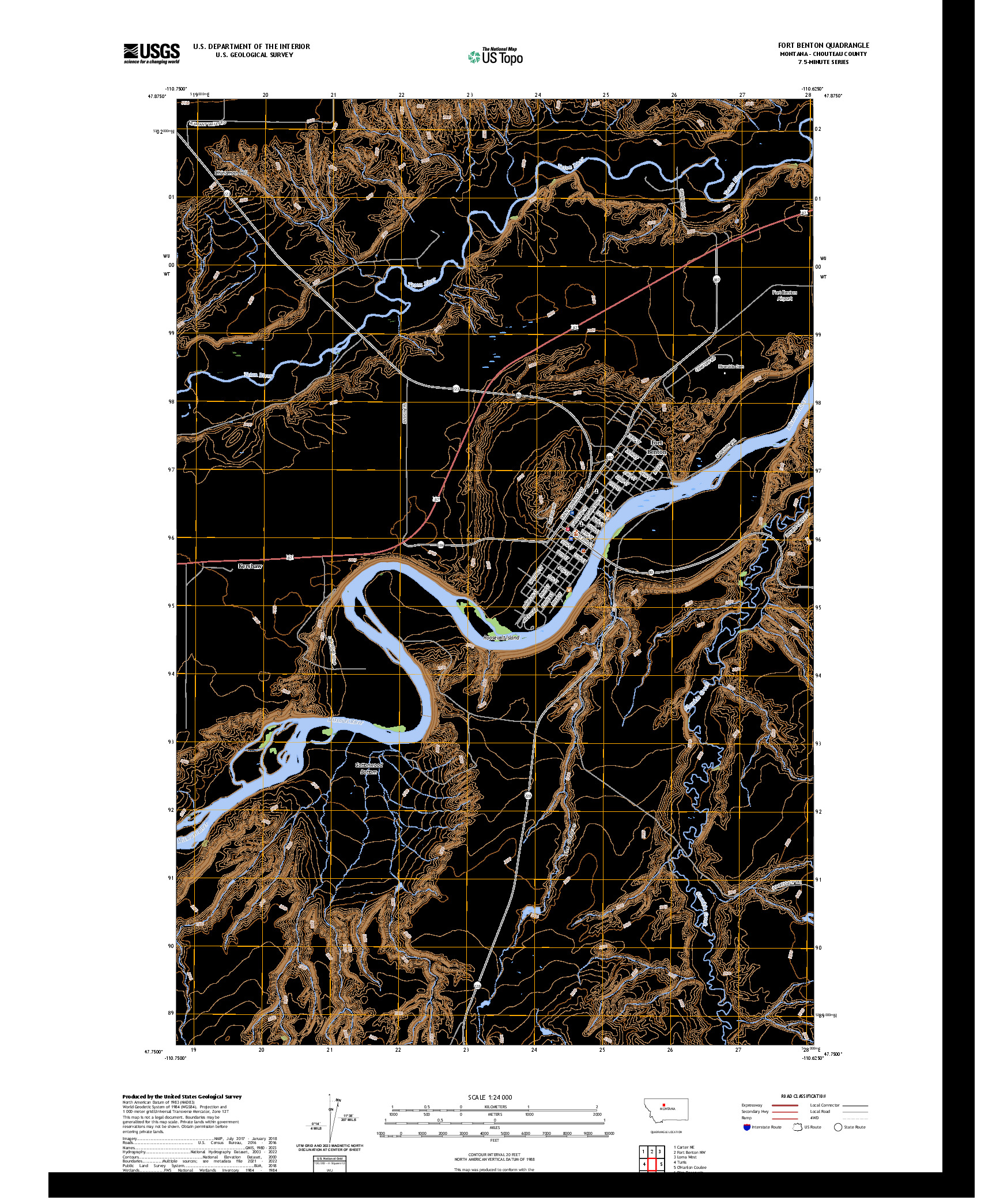 US TOPO 7.5-MINUTE MAP FOR FORT BENTON, MT