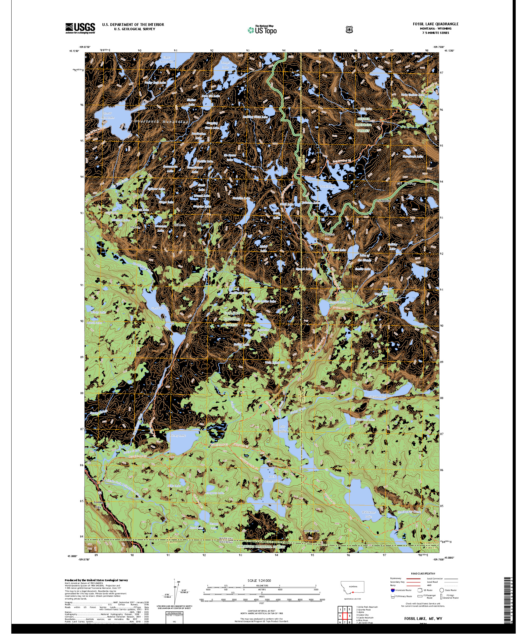 US TOPO 7.5-MINUTE MAP FOR FOSSIL LAKE, MT,WY