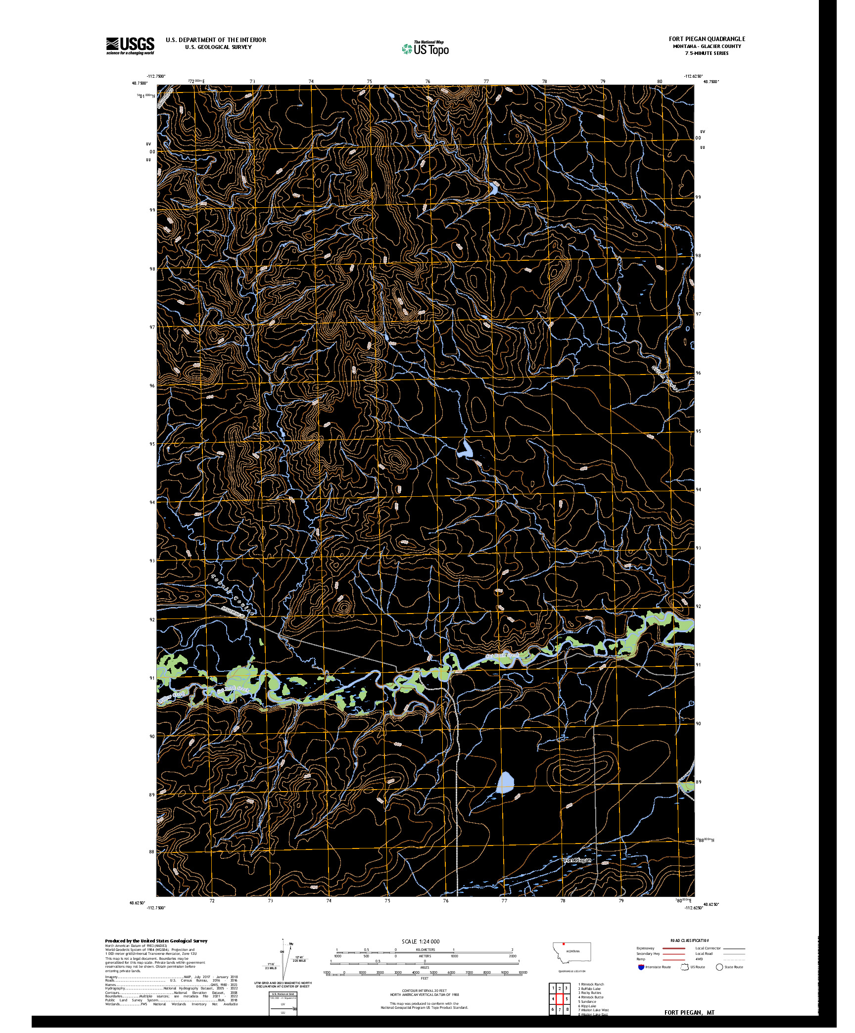 US TOPO 7.5-MINUTE MAP FOR FORT PIEGAN, MT