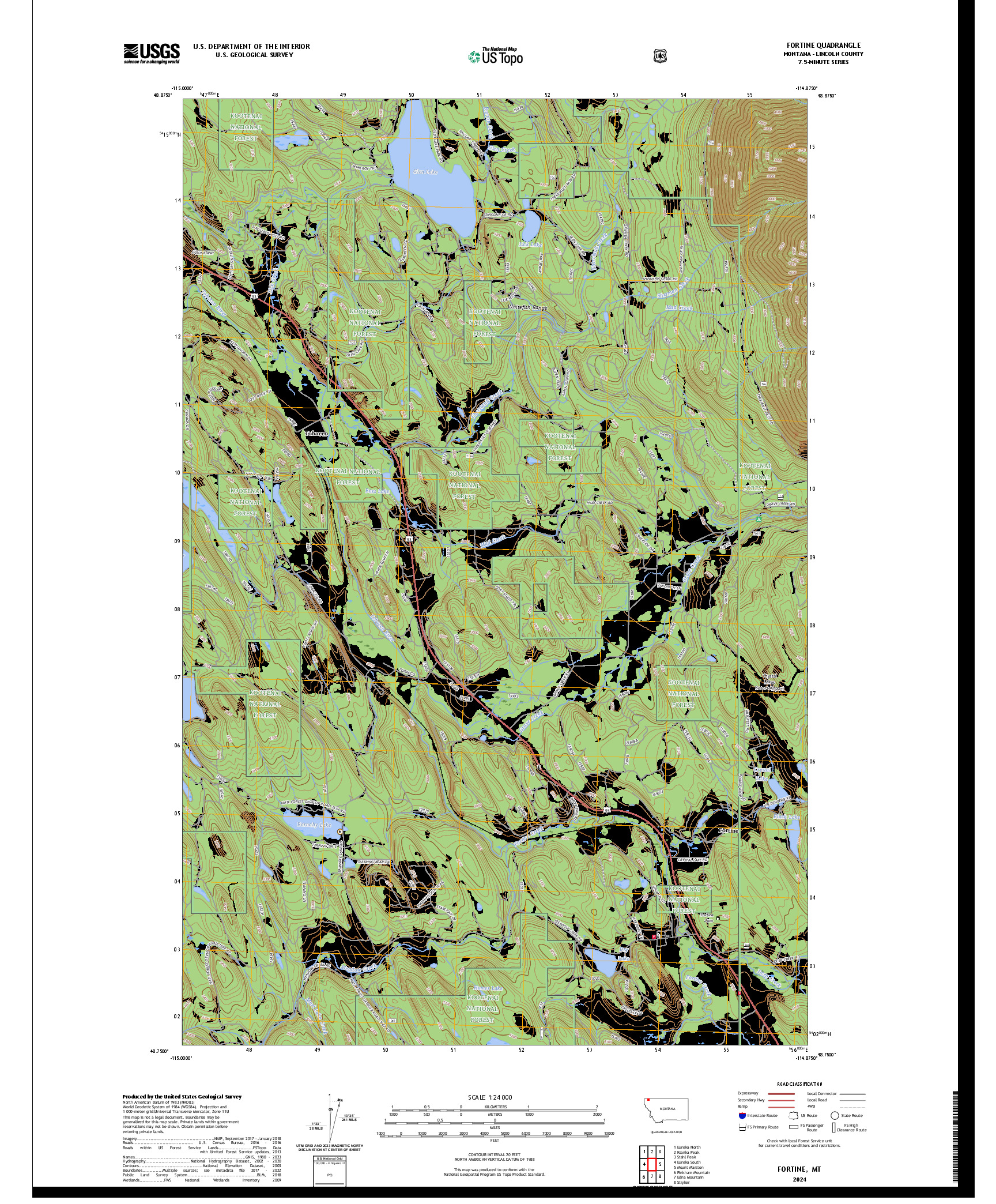 US TOPO 7.5-MINUTE MAP FOR FORTINE, MT