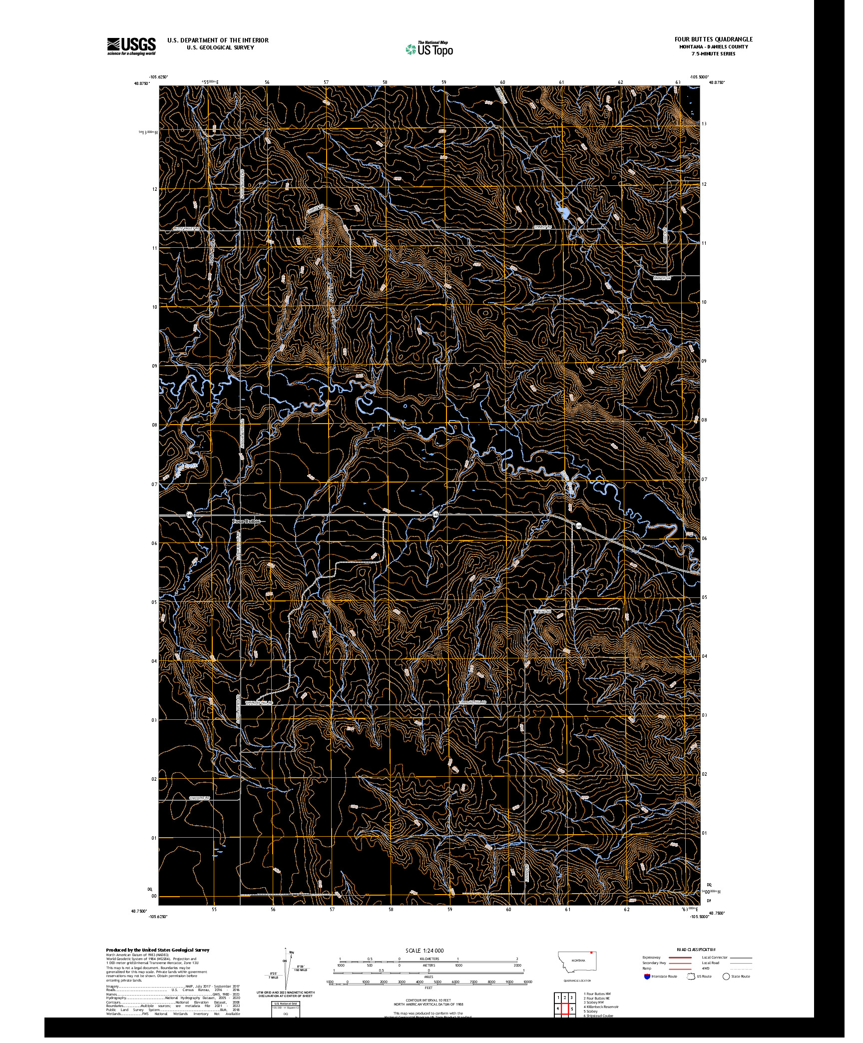 US TOPO 7.5-MINUTE MAP FOR FOUR BUTTES, MT