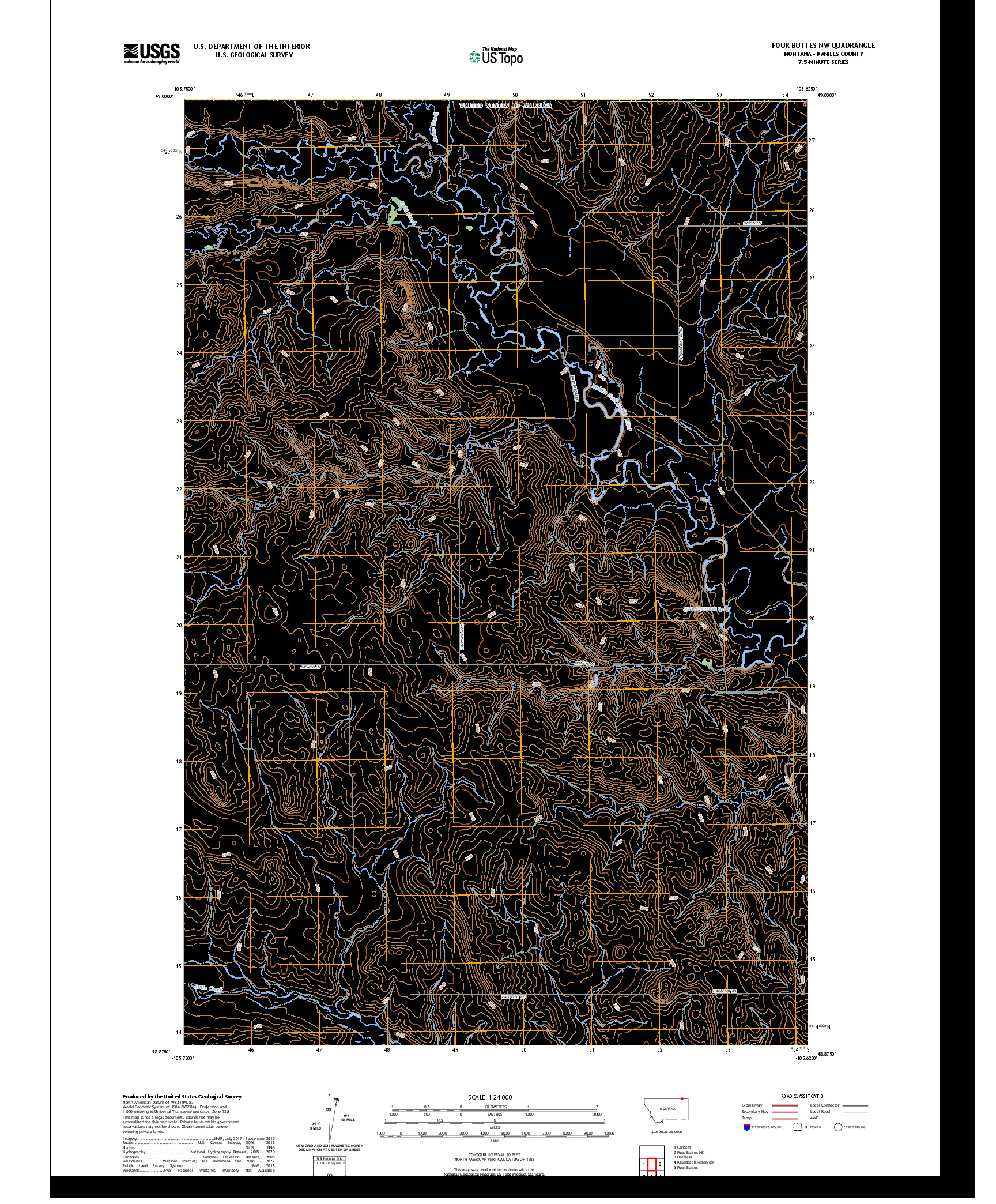 US TOPO 7.5-MINUTE MAP FOR FOUR BUTTES NW, MT,SK