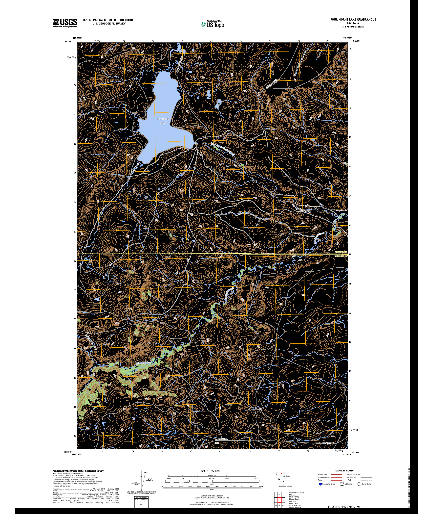US TOPO 7.5-MINUTE MAP FOR FOUR HORNS LAKE, MT