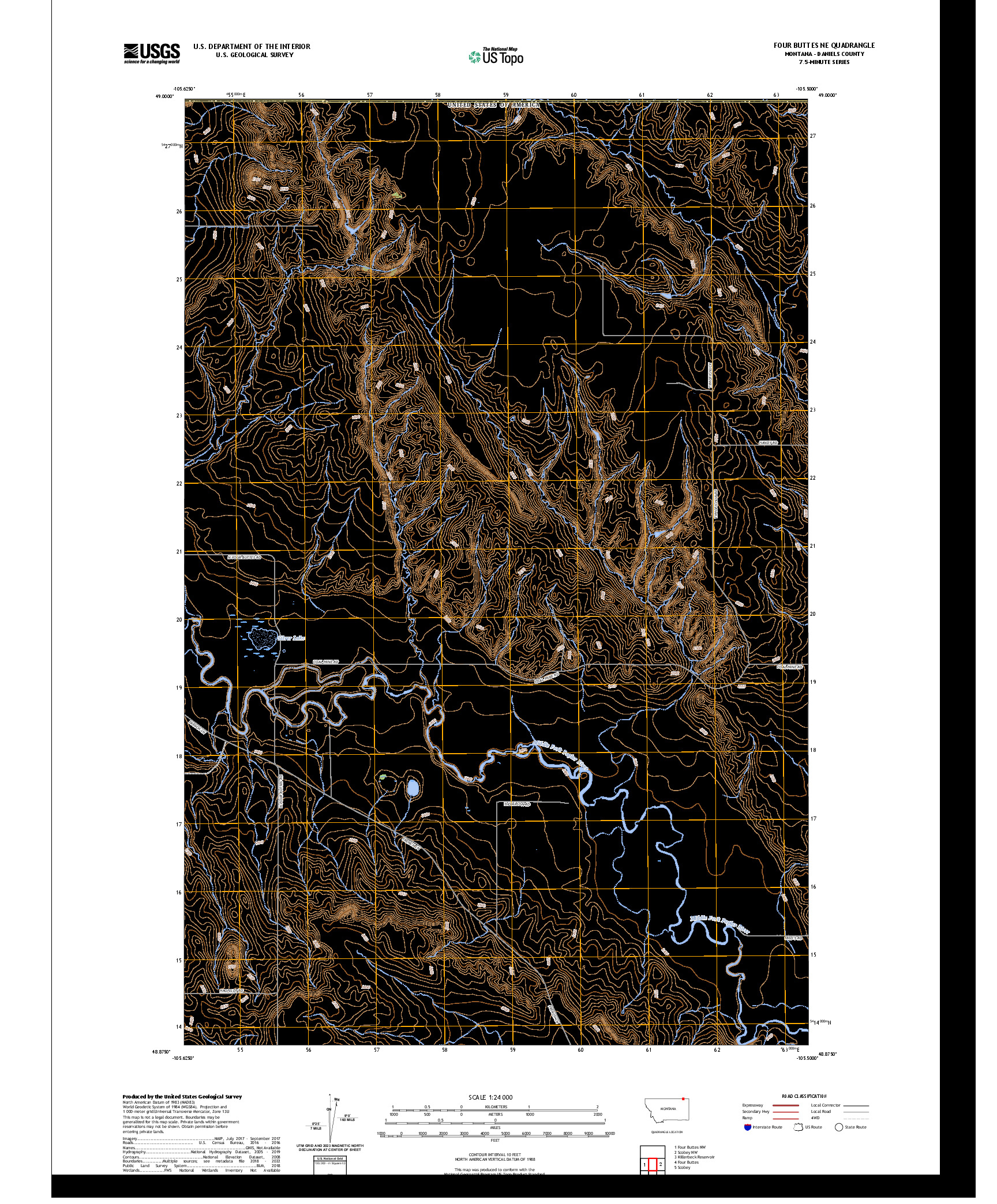 US TOPO 7.5-MINUTE MAP FOR FOUR BUTTES NE, MT,SK