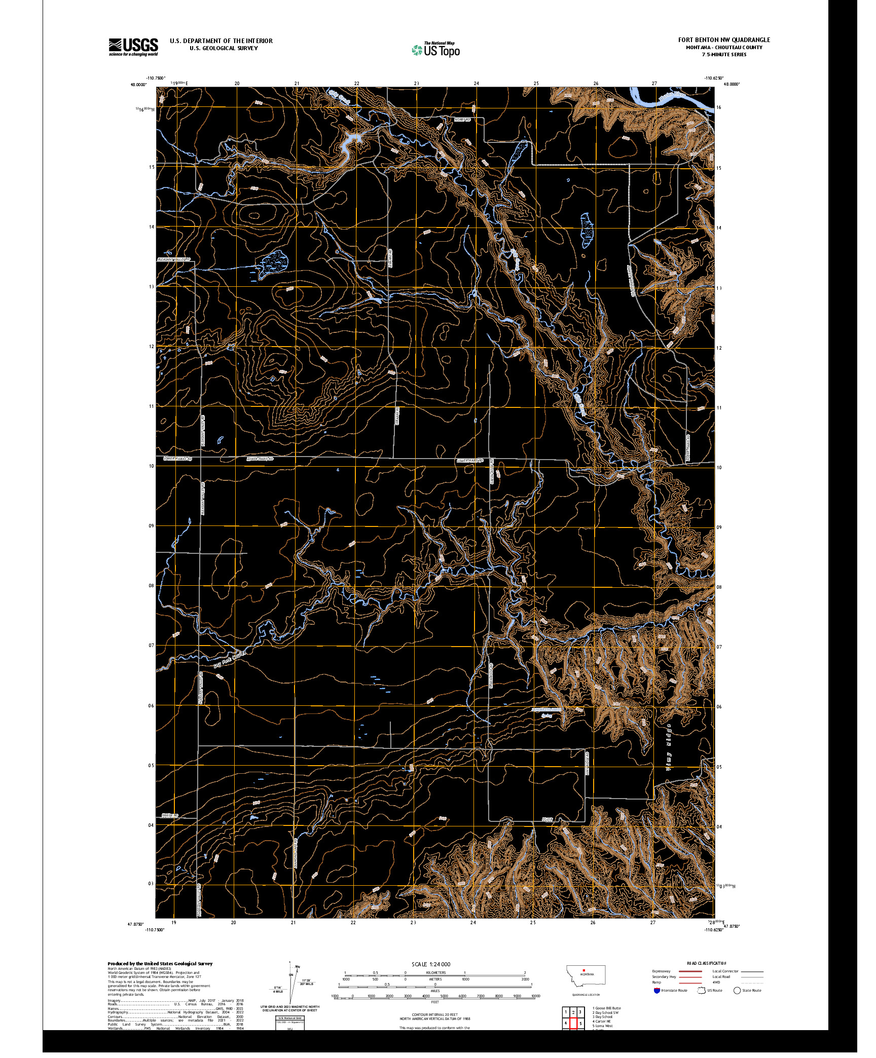 US TOPO 7.5-MINUTE MAP FOR FORT BENTON NW, MT