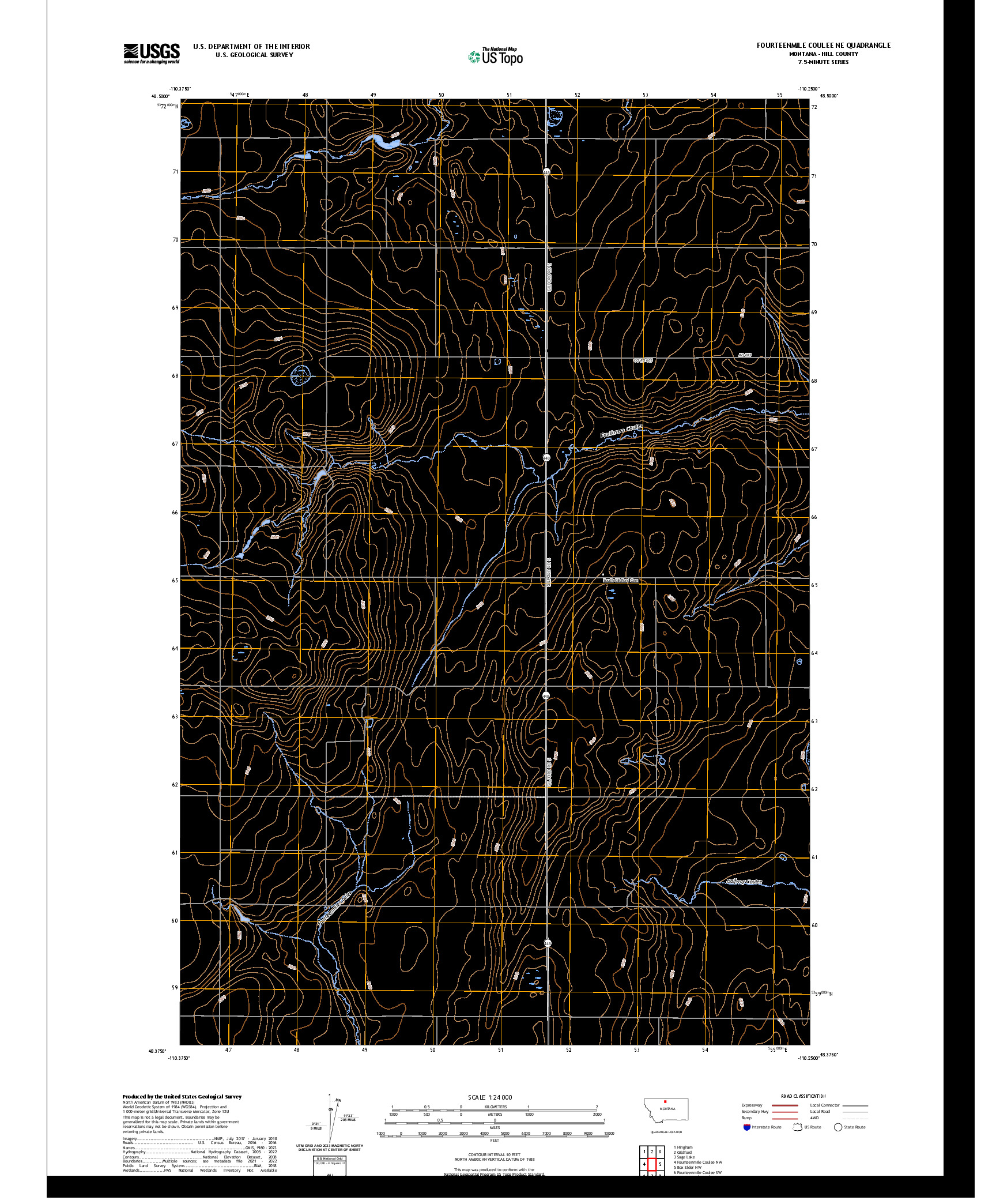 US TOPO 7.5-MINUTE MAP FOR FOURTEENMILE COULEE NE, MT