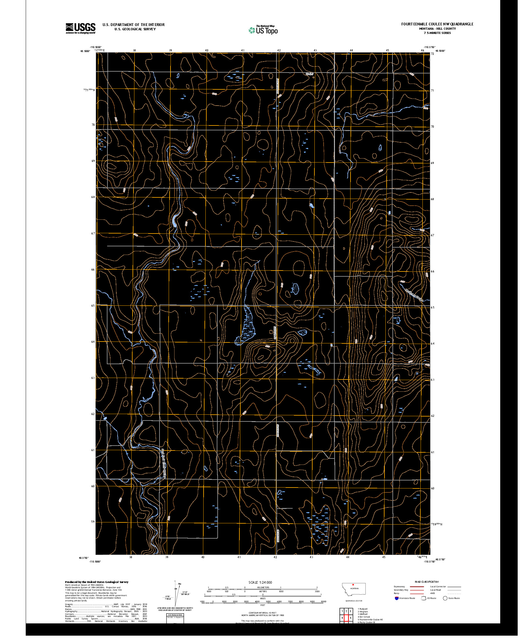US TOPO 7.5-MINUTE MAP FOR FOURTEENMILE COULEE NW, MT