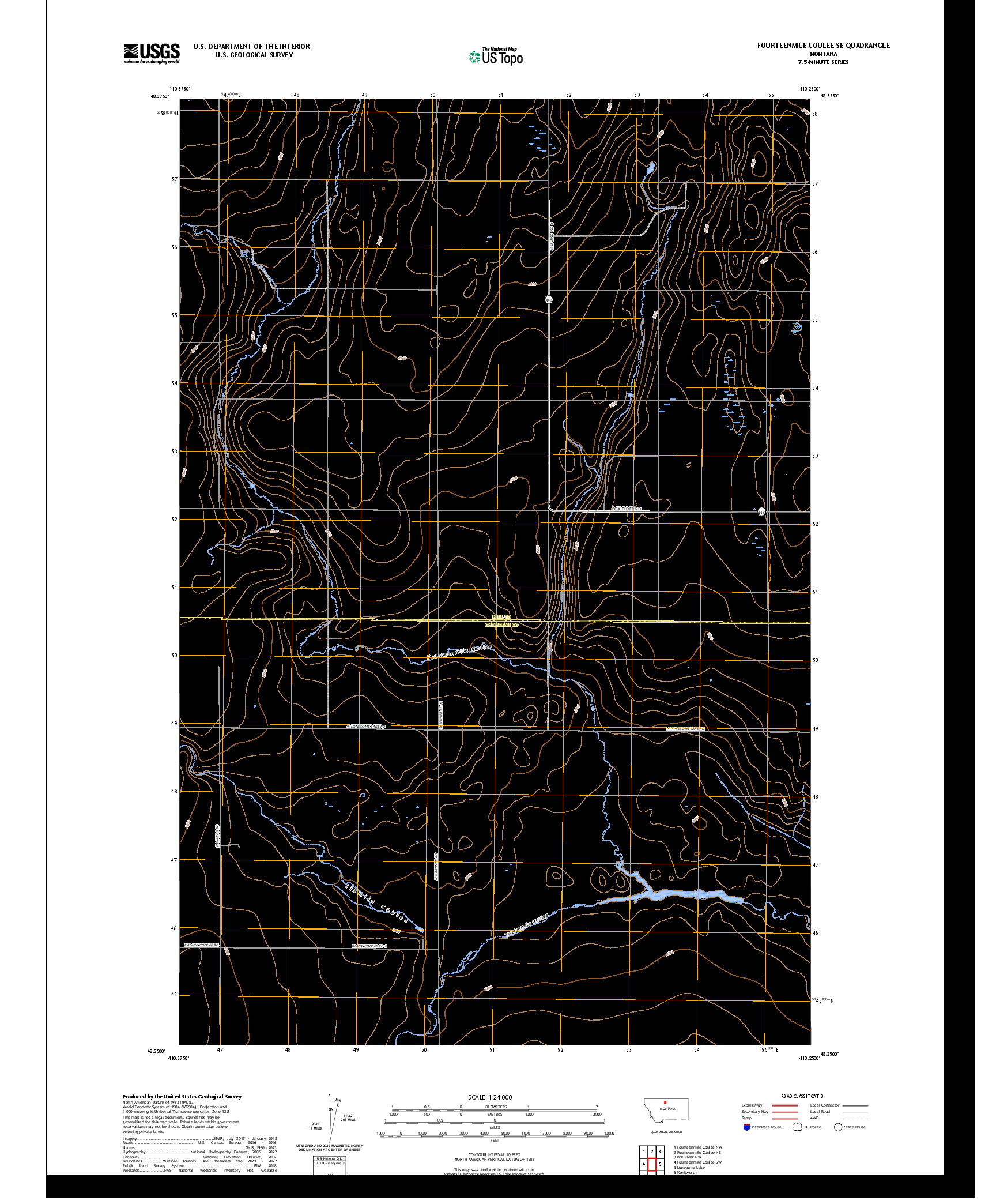 US TOPO 7.5-MINUTE MAP FOR FOURTEENMILE COULEE SE, MT