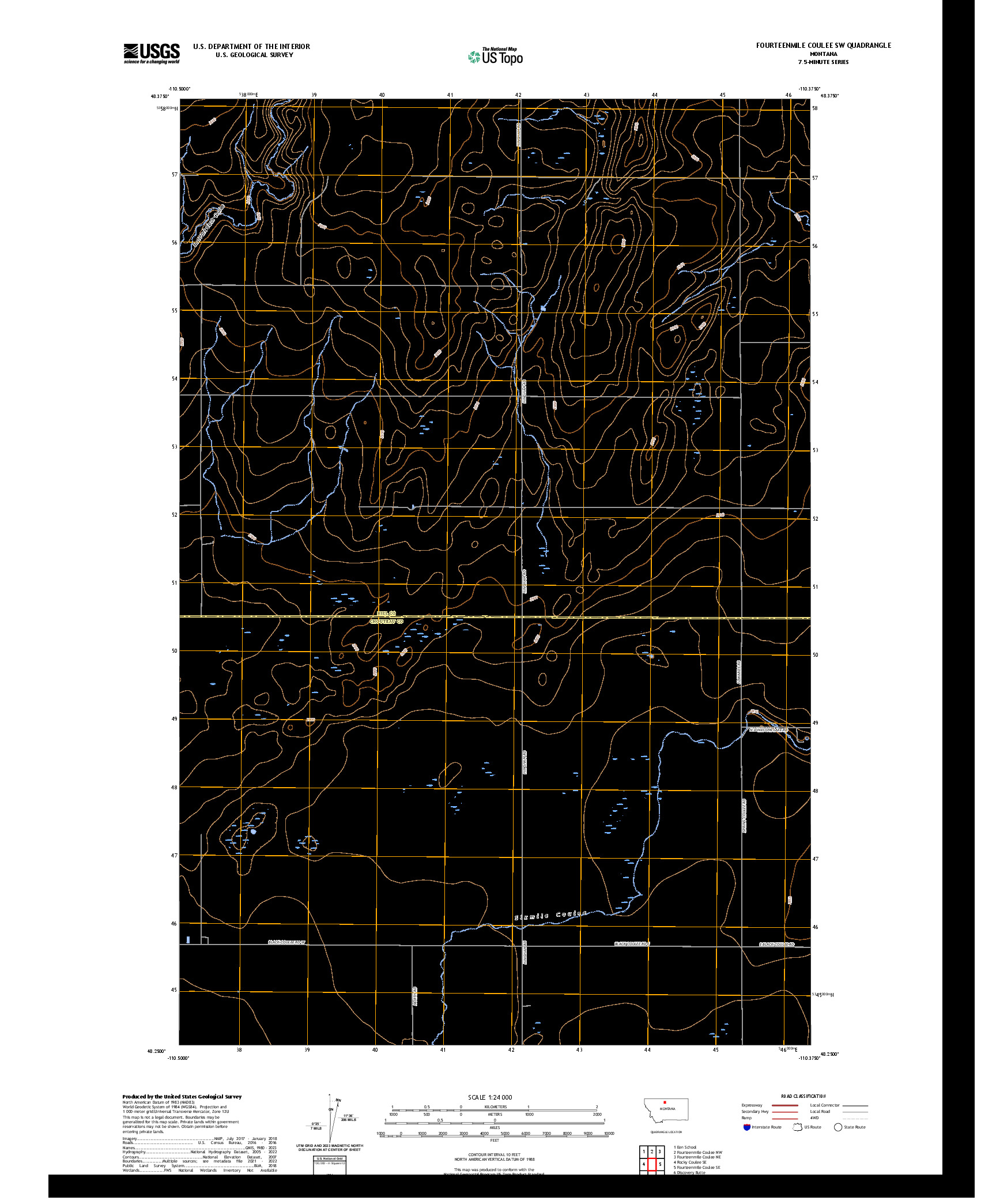 US TOPO 7.5-MINUTE MAP FOR FOURTEENMILE COULEE SW, MT