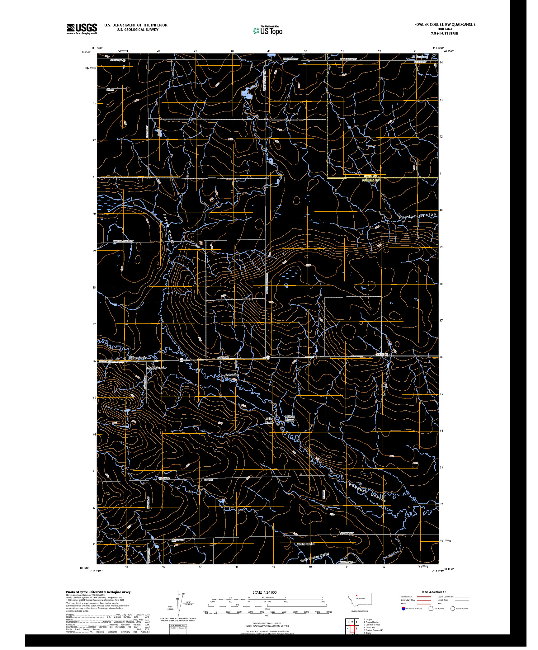 US TOPO 7.5-MINUTE MAP FOR FOWLER COULEE NW, MT