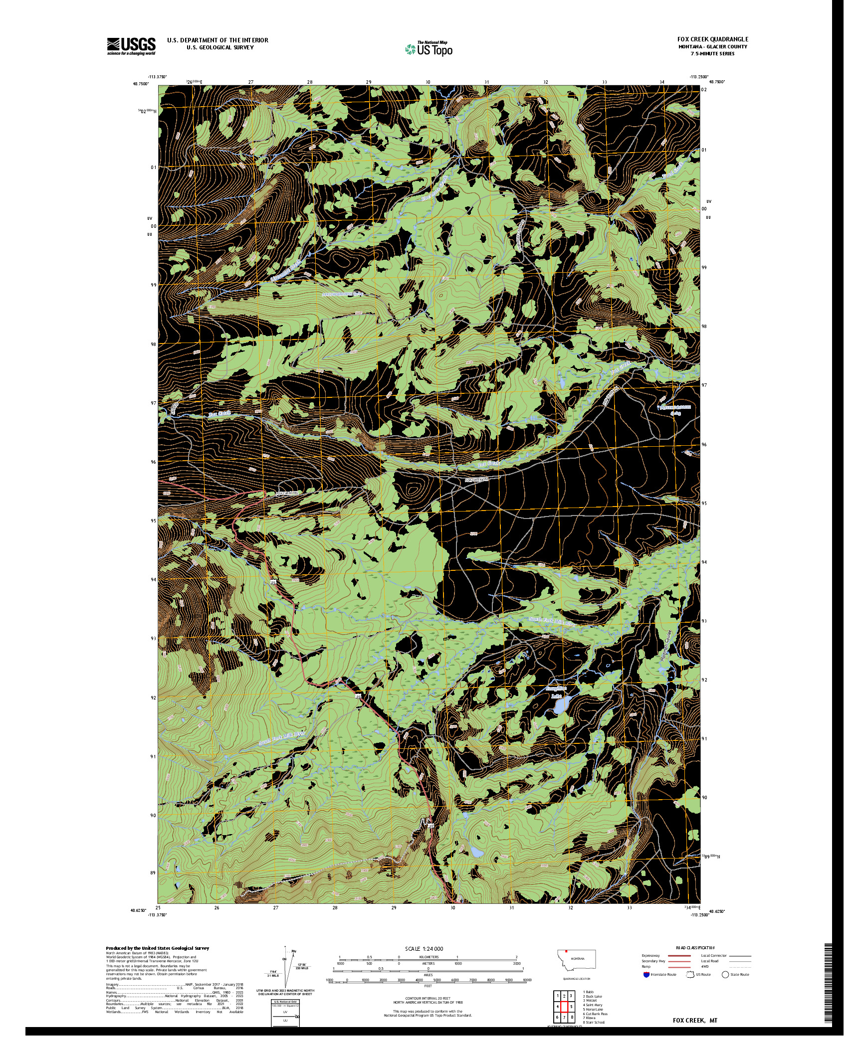 US TOPO 7.5-MINUTE MAP FOR FOX CREEK, MT