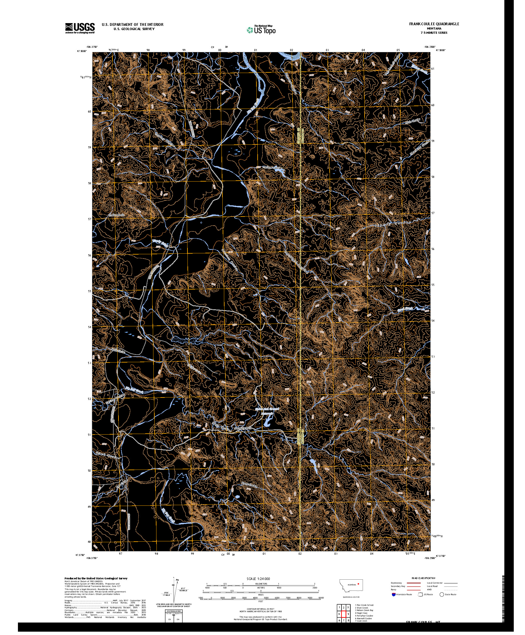 US TOPO 7.5-MINUTE MAP FOR FRANK COULEE, MT