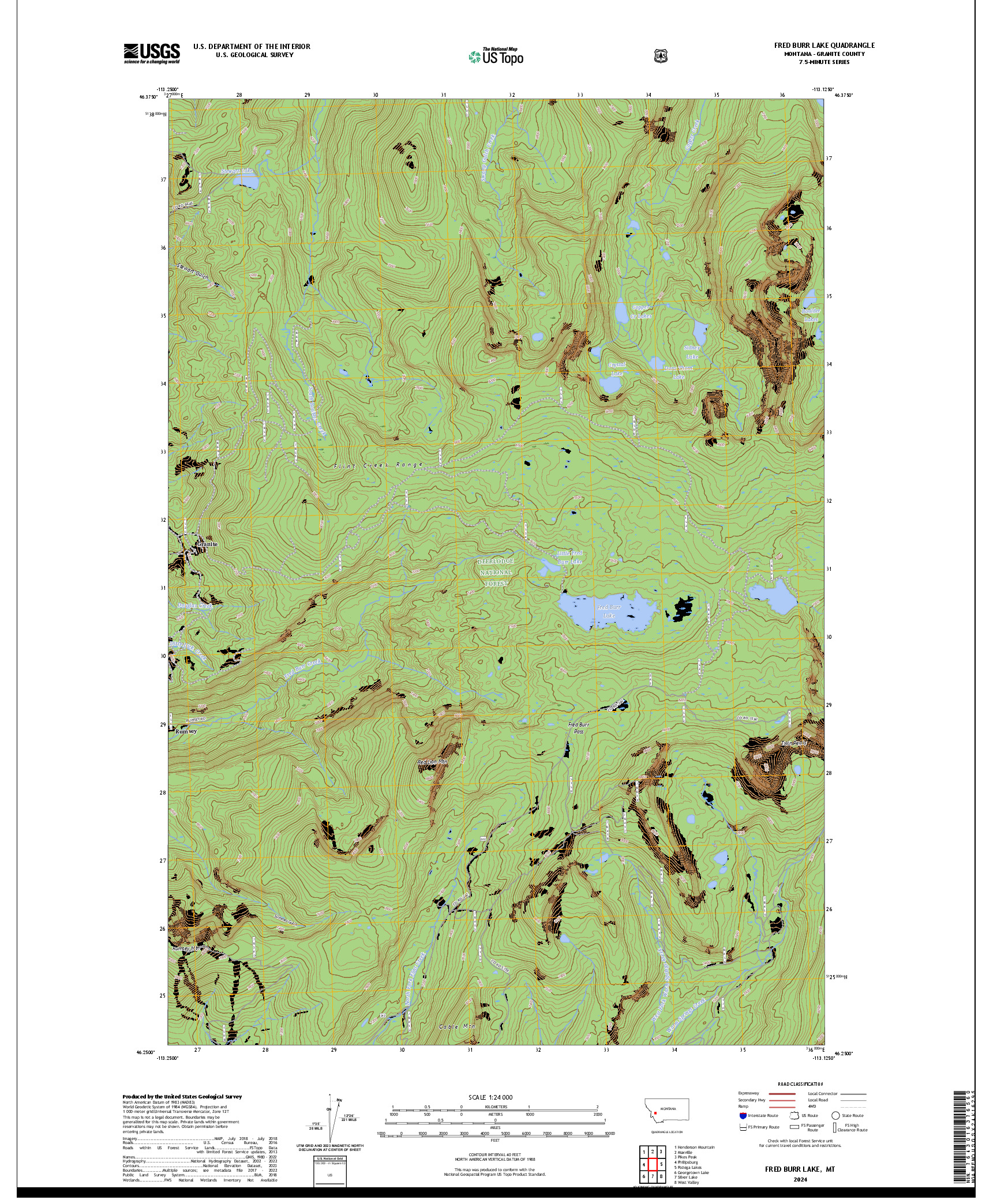 US TOPO 7.5-MINUTE MAP FOR FRED BURR LAKE, MT