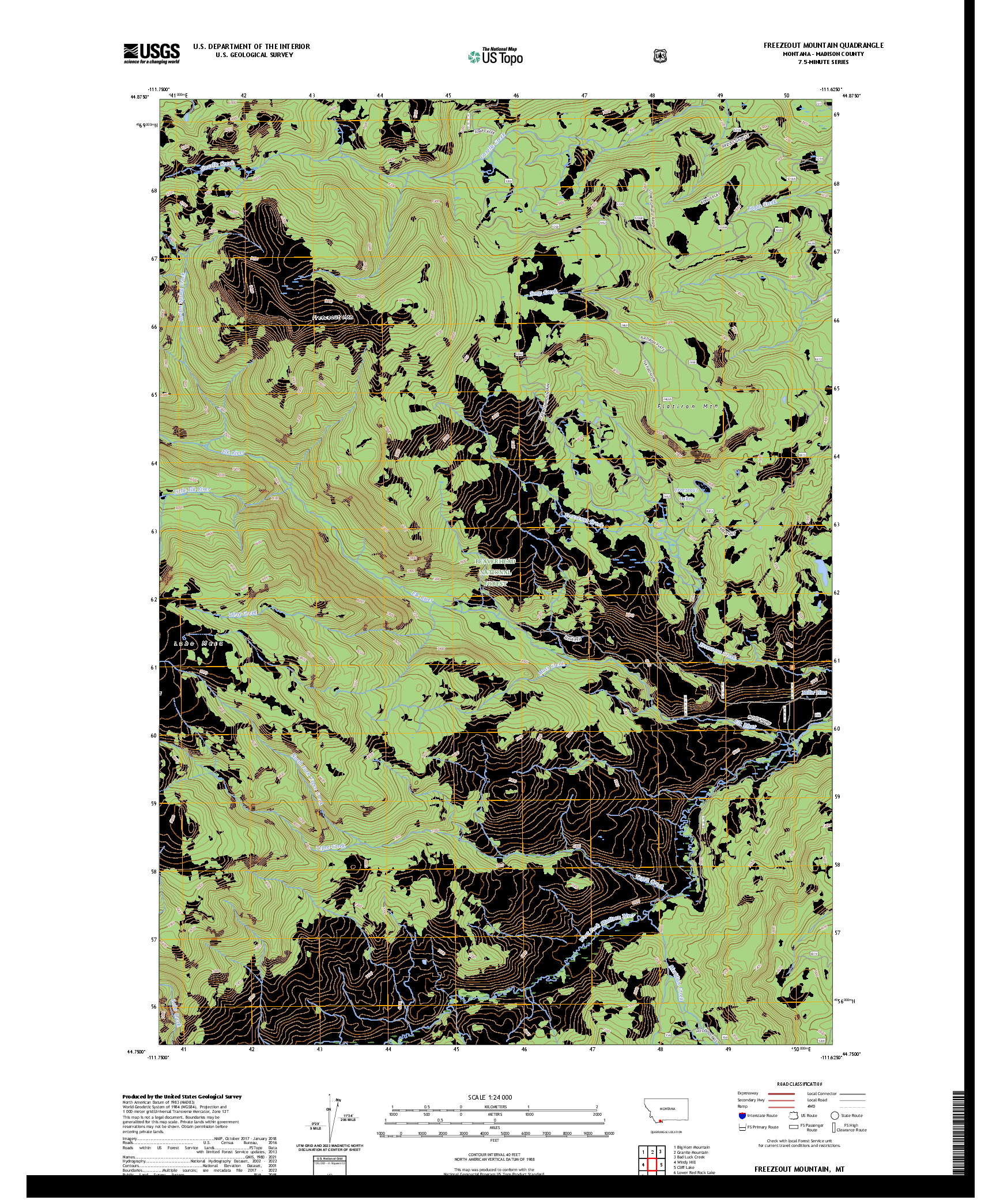 US TOPO 7.5-MINUTE MAP FOR FREEZEOUT MOUNTAIN, MT