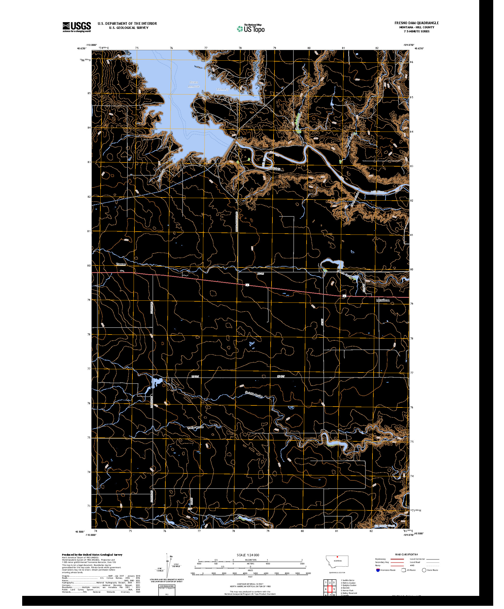 US TOPO 7.5-MINUTE MAP FOR FRESNO DAM, MT