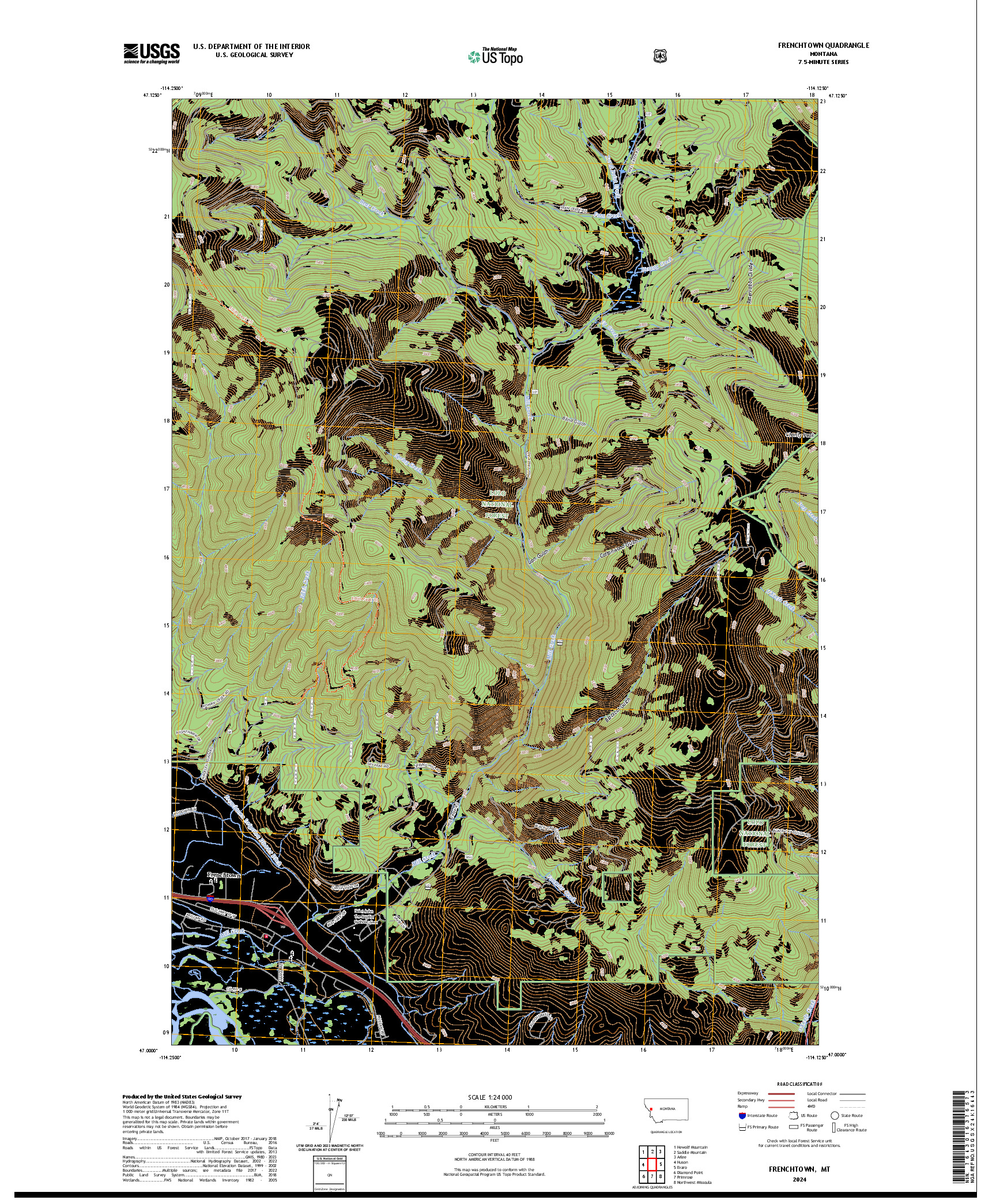 US TOPO 7.5-MINUTE MAP FOR FRENCHTOWN, MT