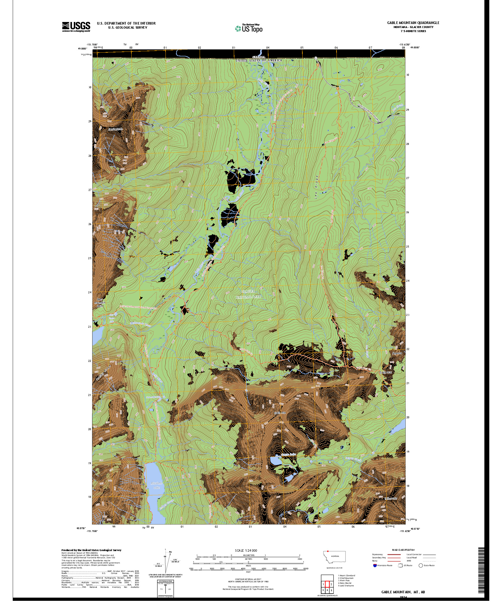 US TOPO 7.5-MINUTE MAP FOR GABLE MOUNTAIN, MT,AB