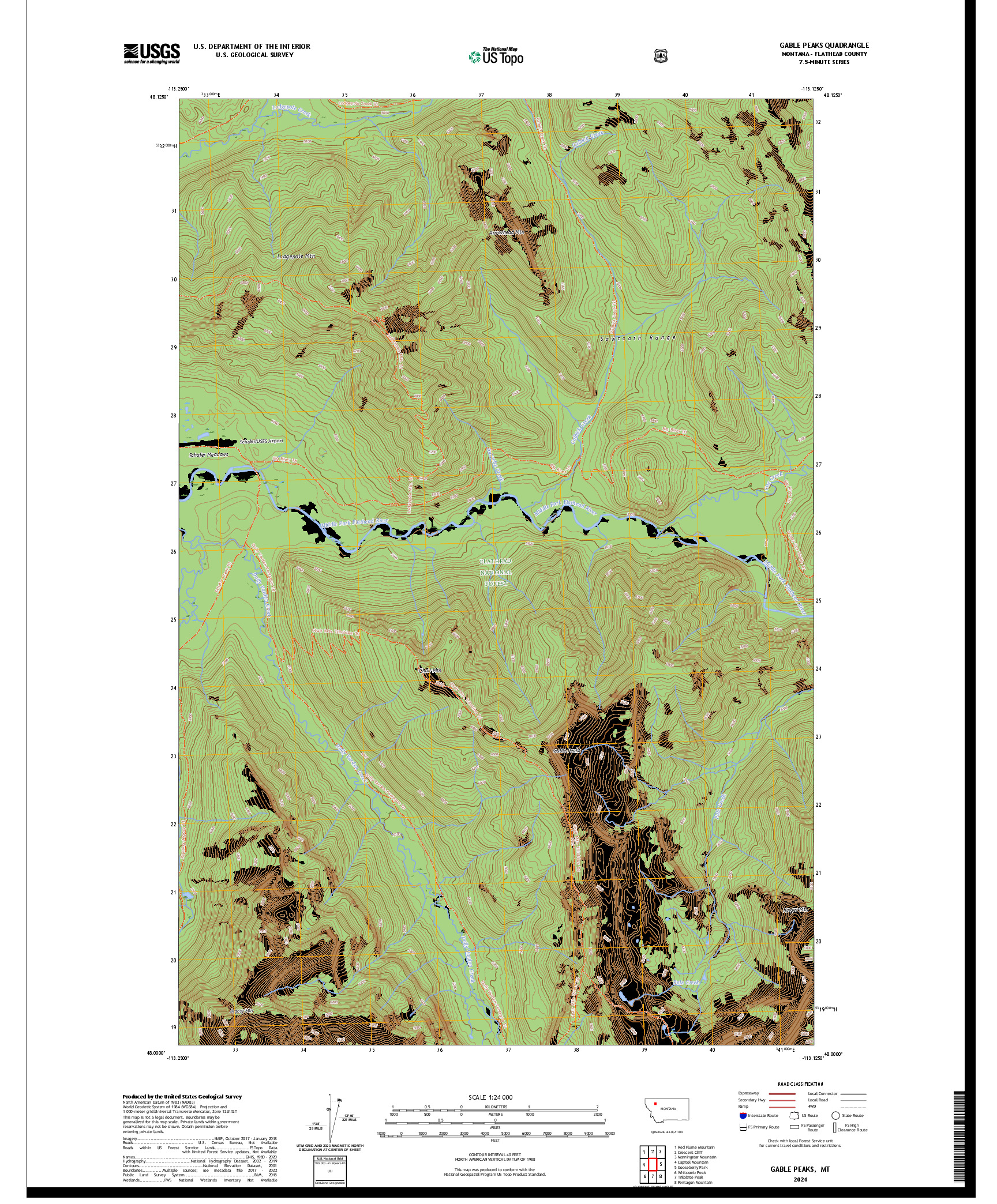US TOPO 7.5-MINUTE MAP FOR GABLE PEAKS, MT