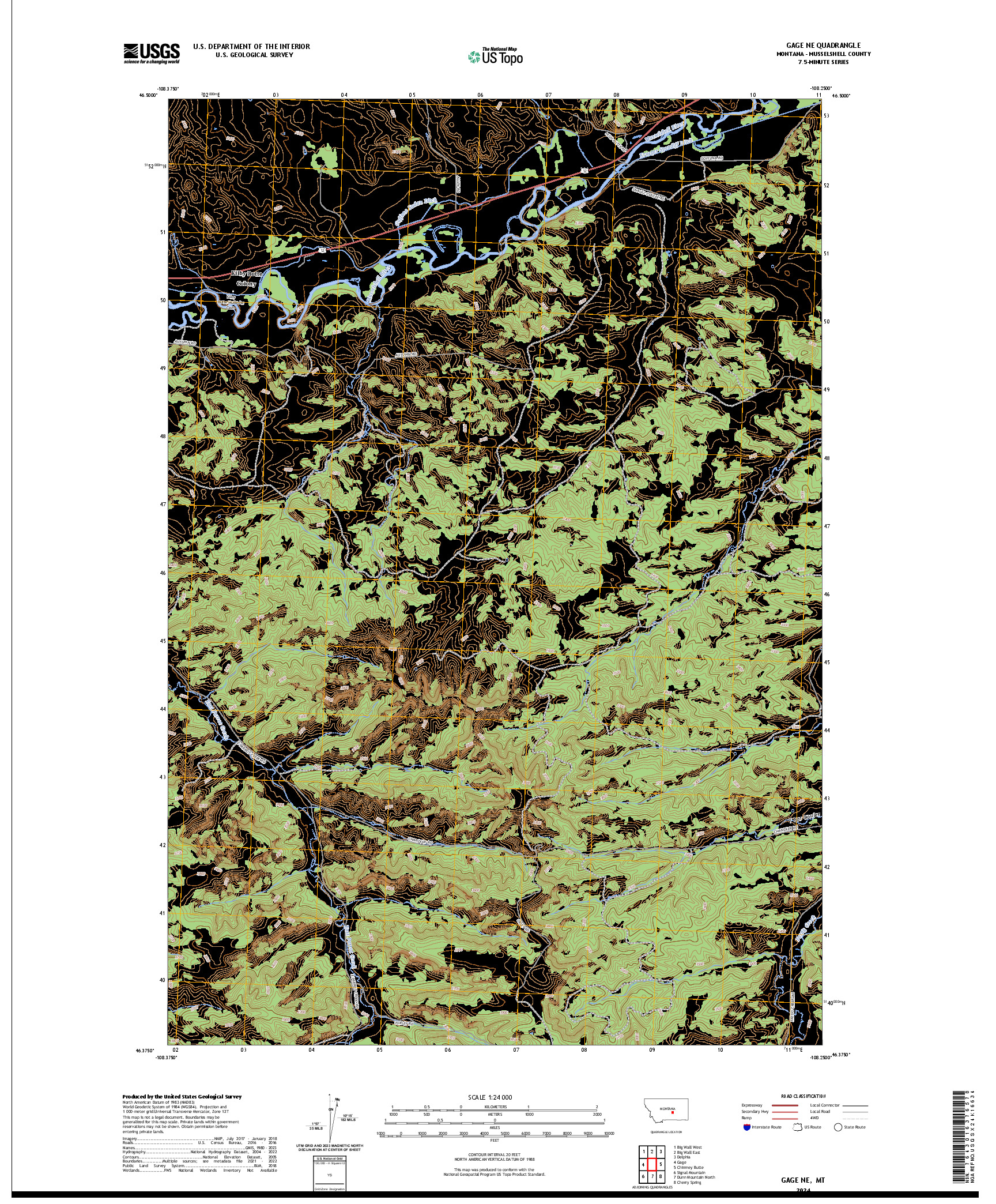US TOPO 7.5-MINUTE MAP FOR GAGE NE, MT