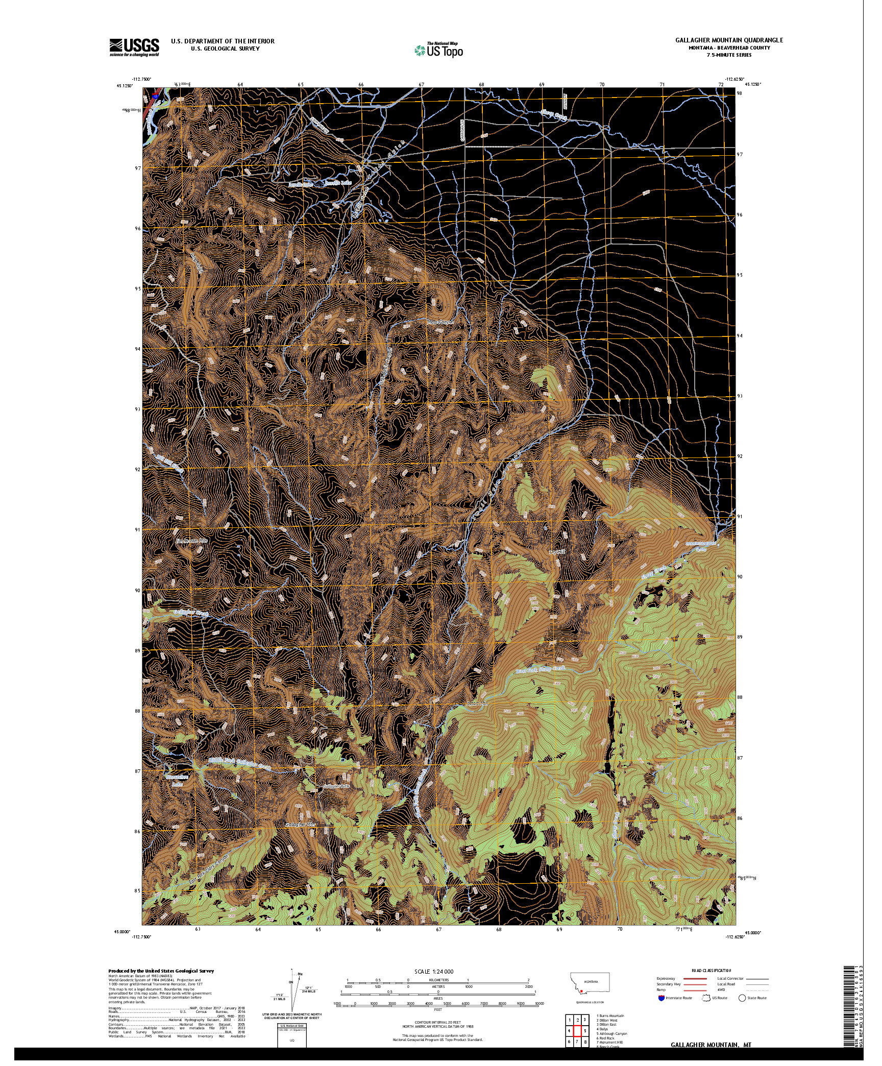 US TOPO 7.5-MINUTE MAP FOR GALLAGHER MOUNTAIN, MT