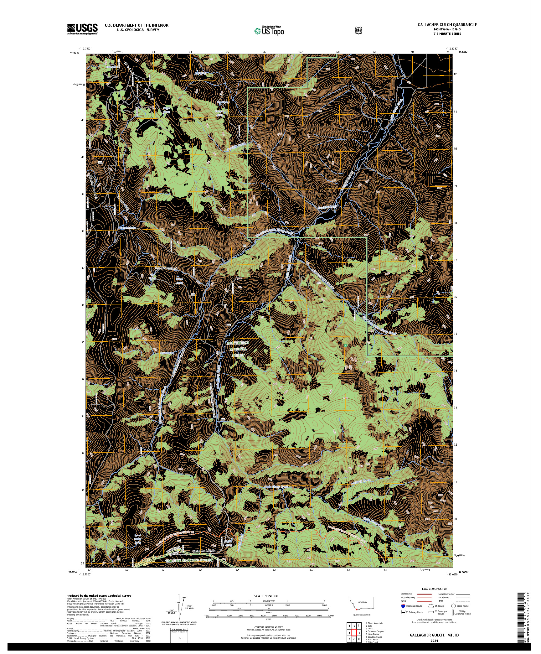US TOPO 7.5-MINUTE MAP FOR GALLAGHER GULCH, MT,ID