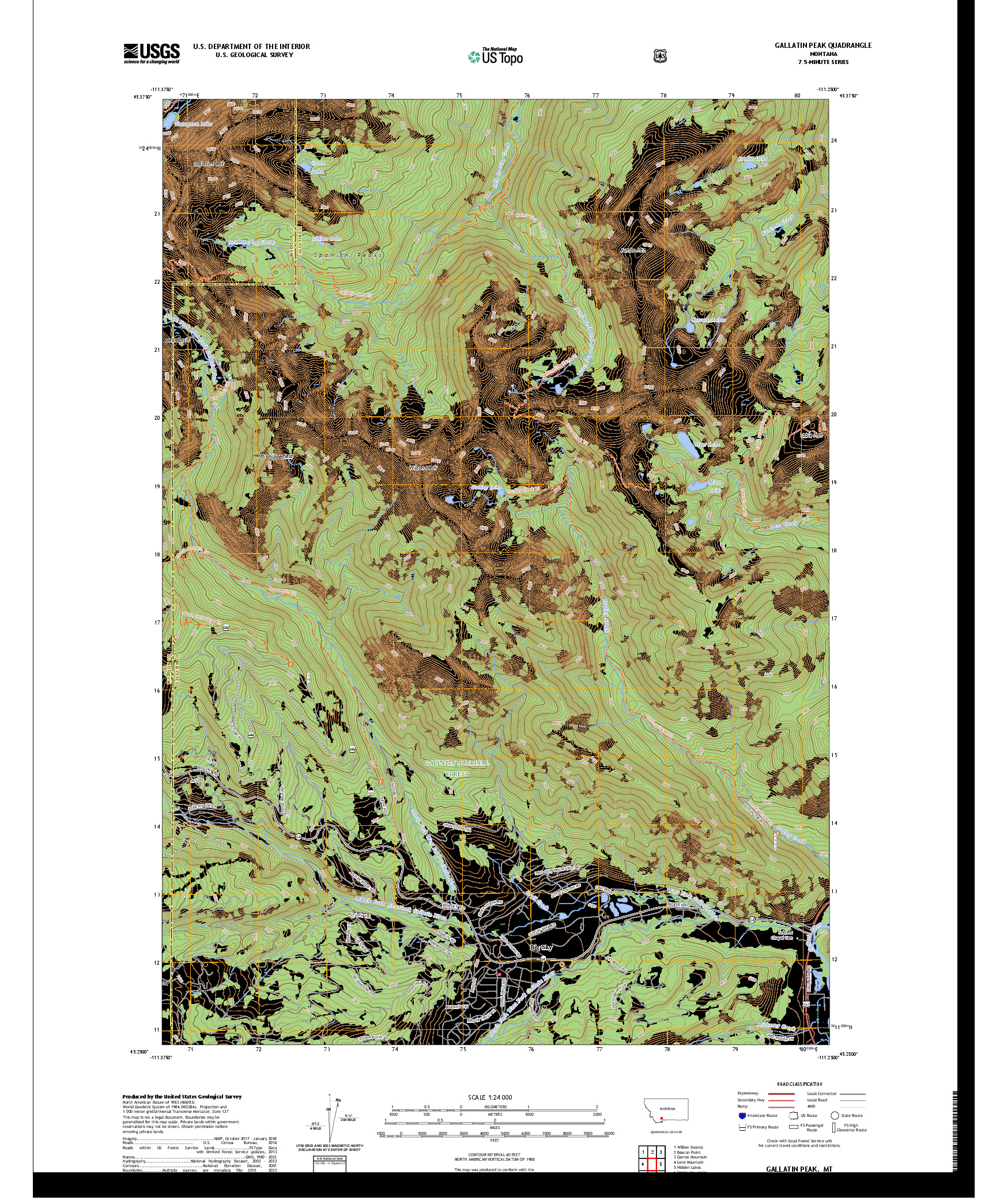 US TOPO 7.5-MINUTE MAP FOR GALLATIN PEAK, MT