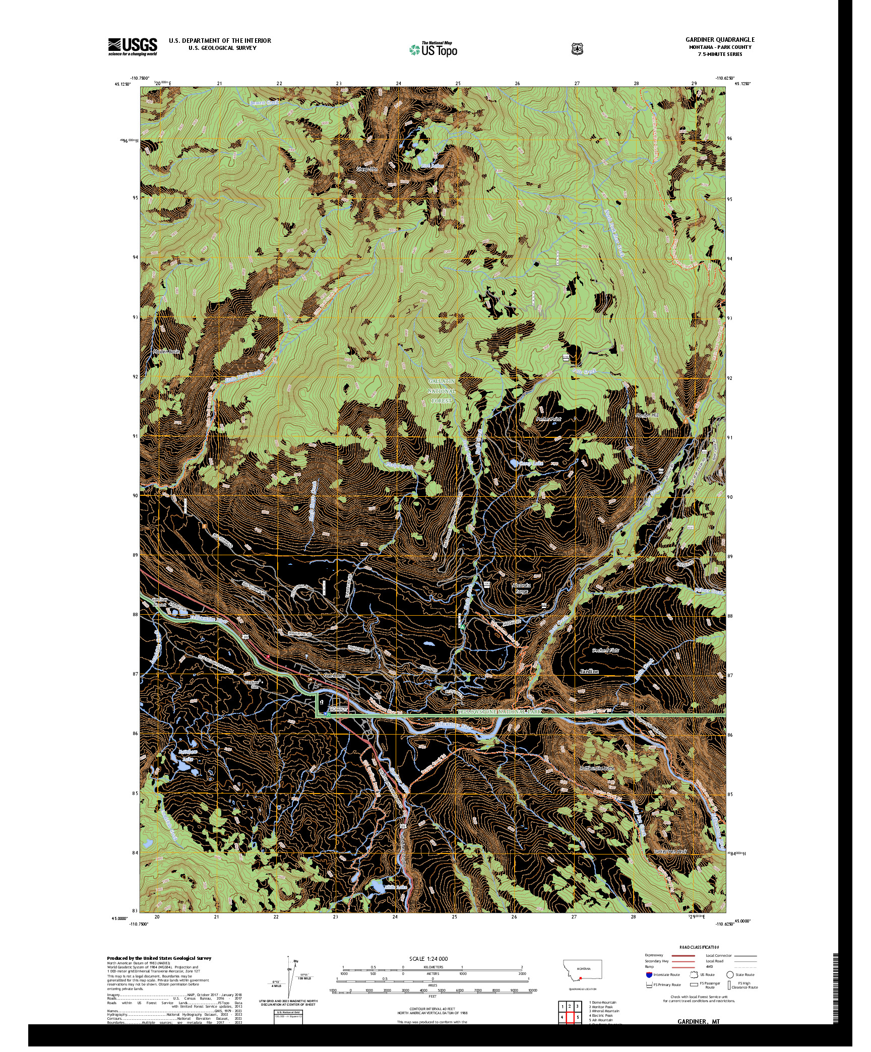 US TOPO 7.5-MINUTE MAP FOR GARDINER, MT