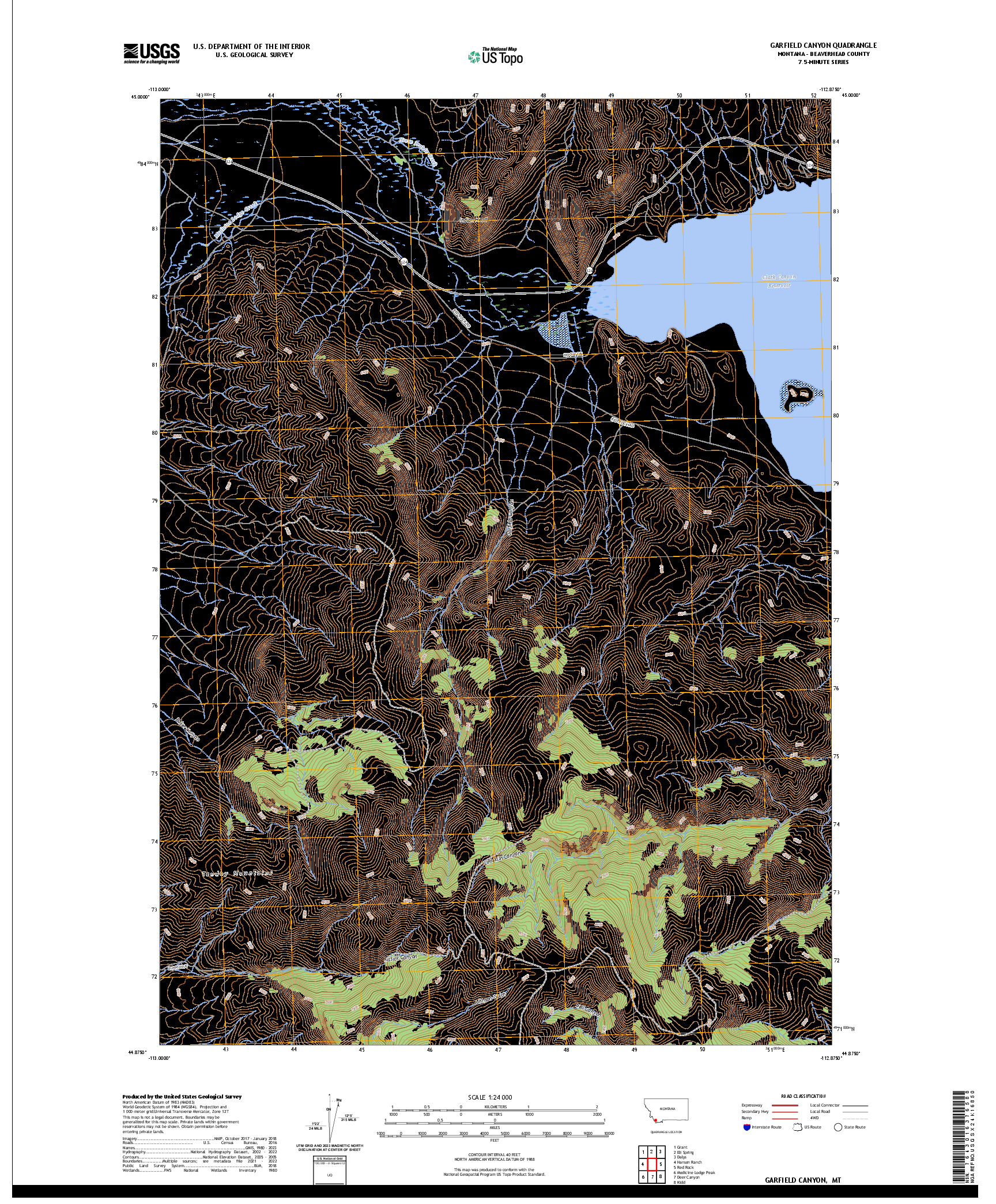 US TOPO 7.5-MINUTE MAP FOR GARFIELD CANYON, MT