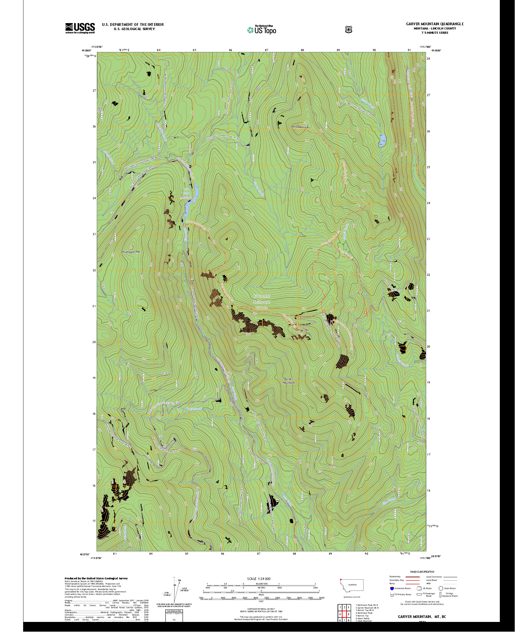 US TOPO 7.5-MINUTE MAP FOR GARVER MOUNTAIN, MT,BC