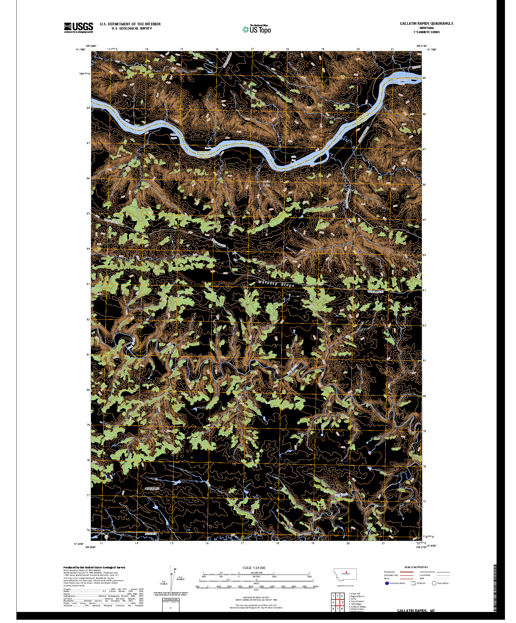 US TOPO 7.5-MINUTE MAP FOR GALLATIN RAPIDS, MT