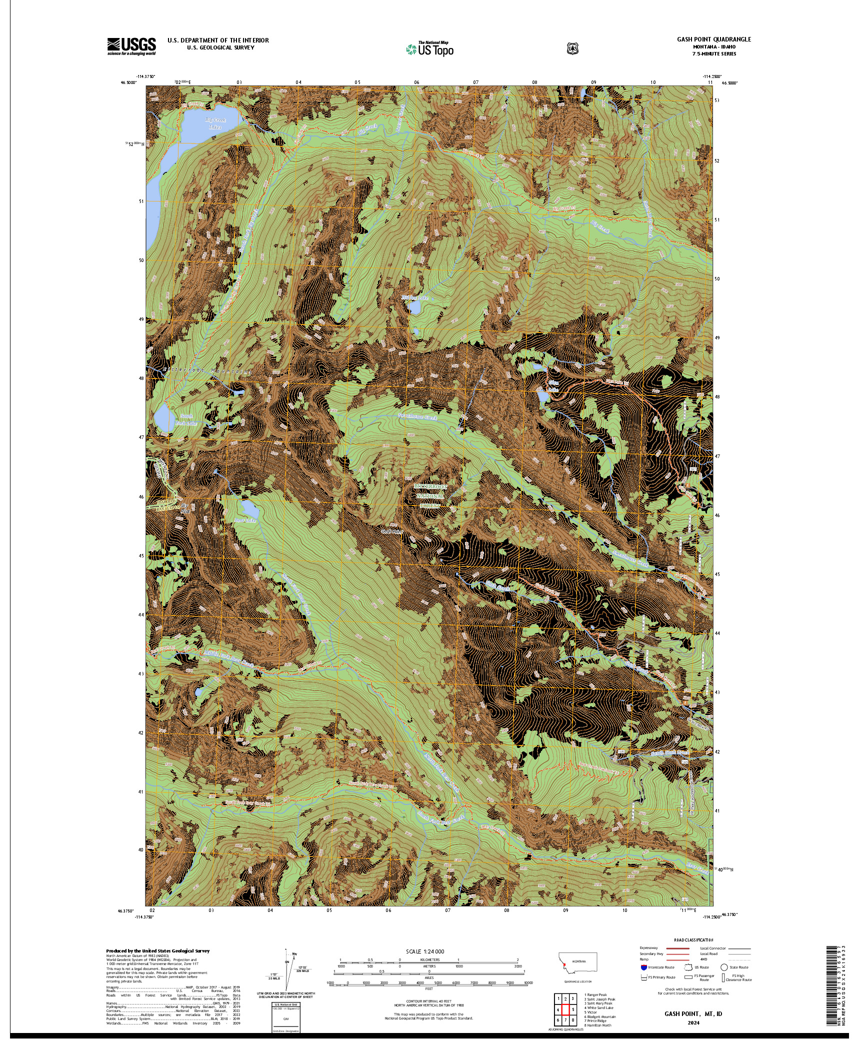US TOPO 7.5-MINUTE MAP FOR GASH POINT, MT,ID