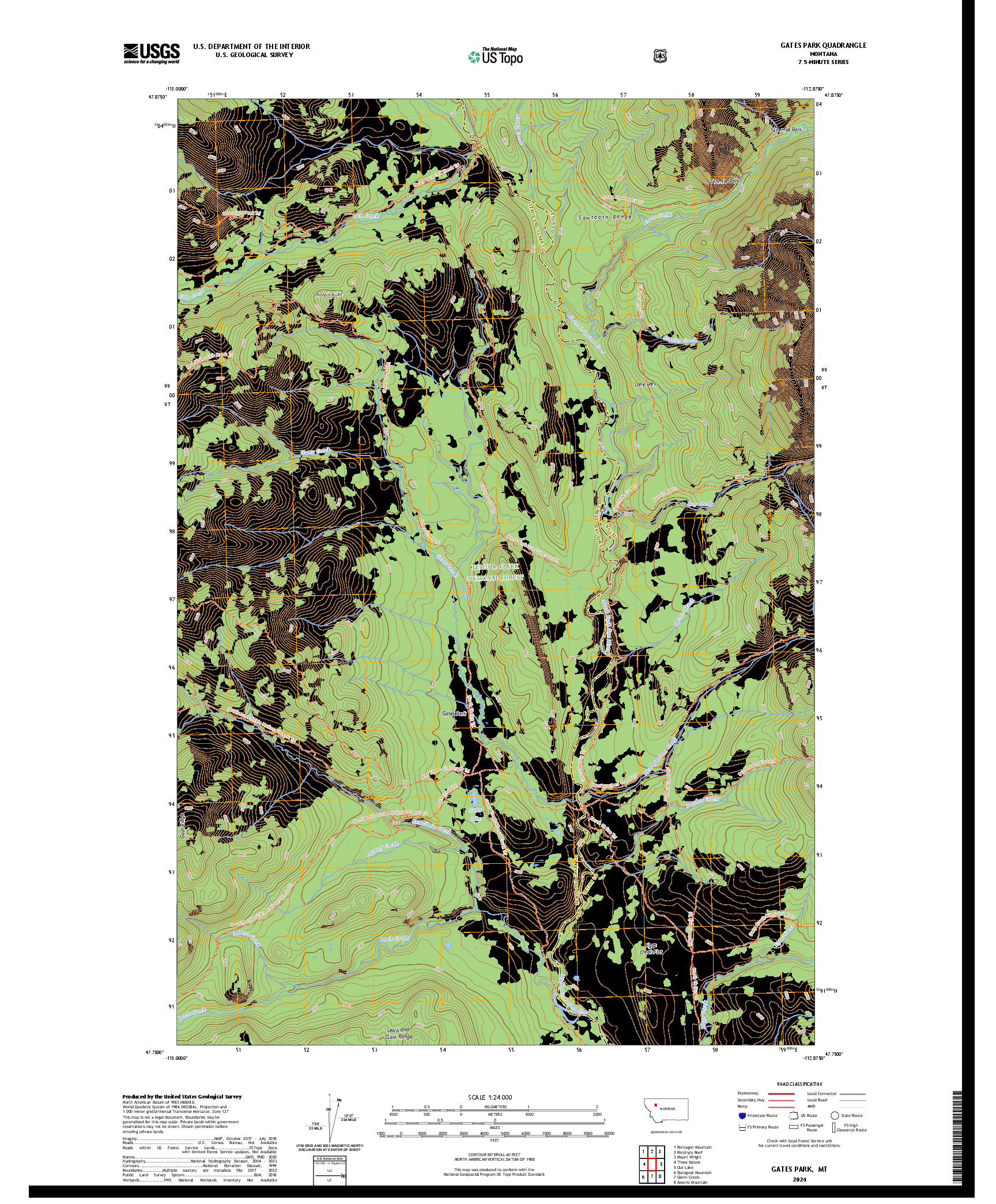 US TOPO 7.5-MINUTE MAP FOR GATES PARK, MT