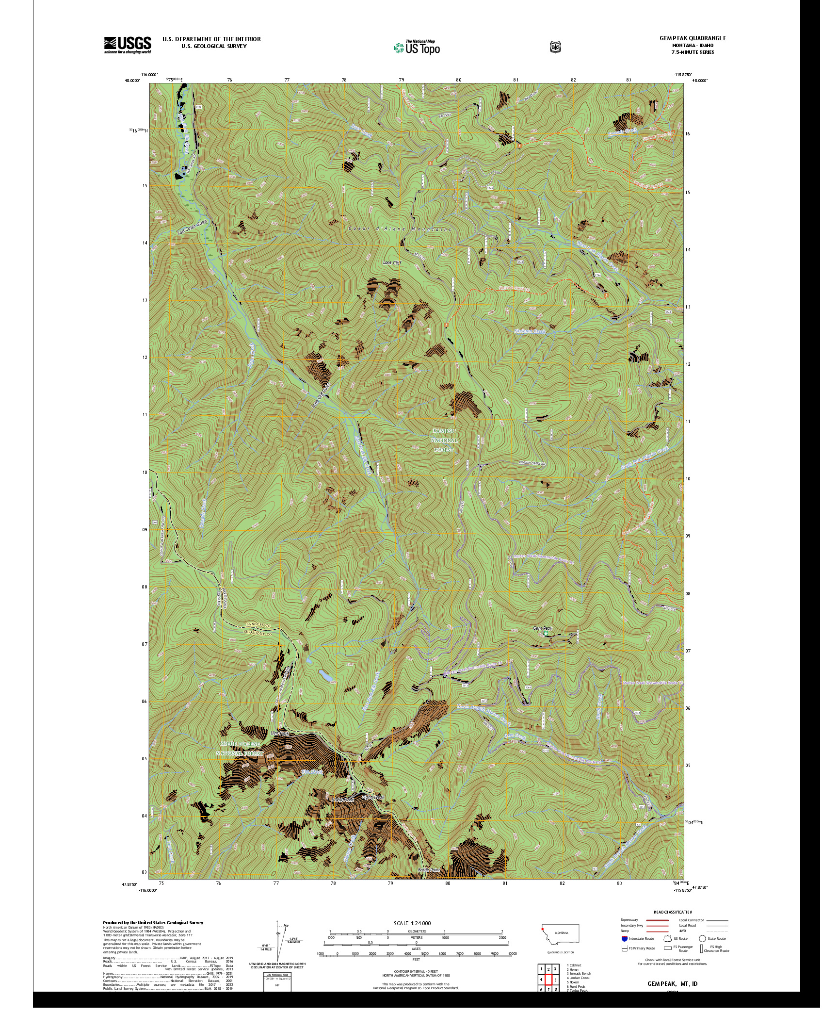 US TOPO 7.5-MINUTE MAP FOR GEM PEAK, MT,ID