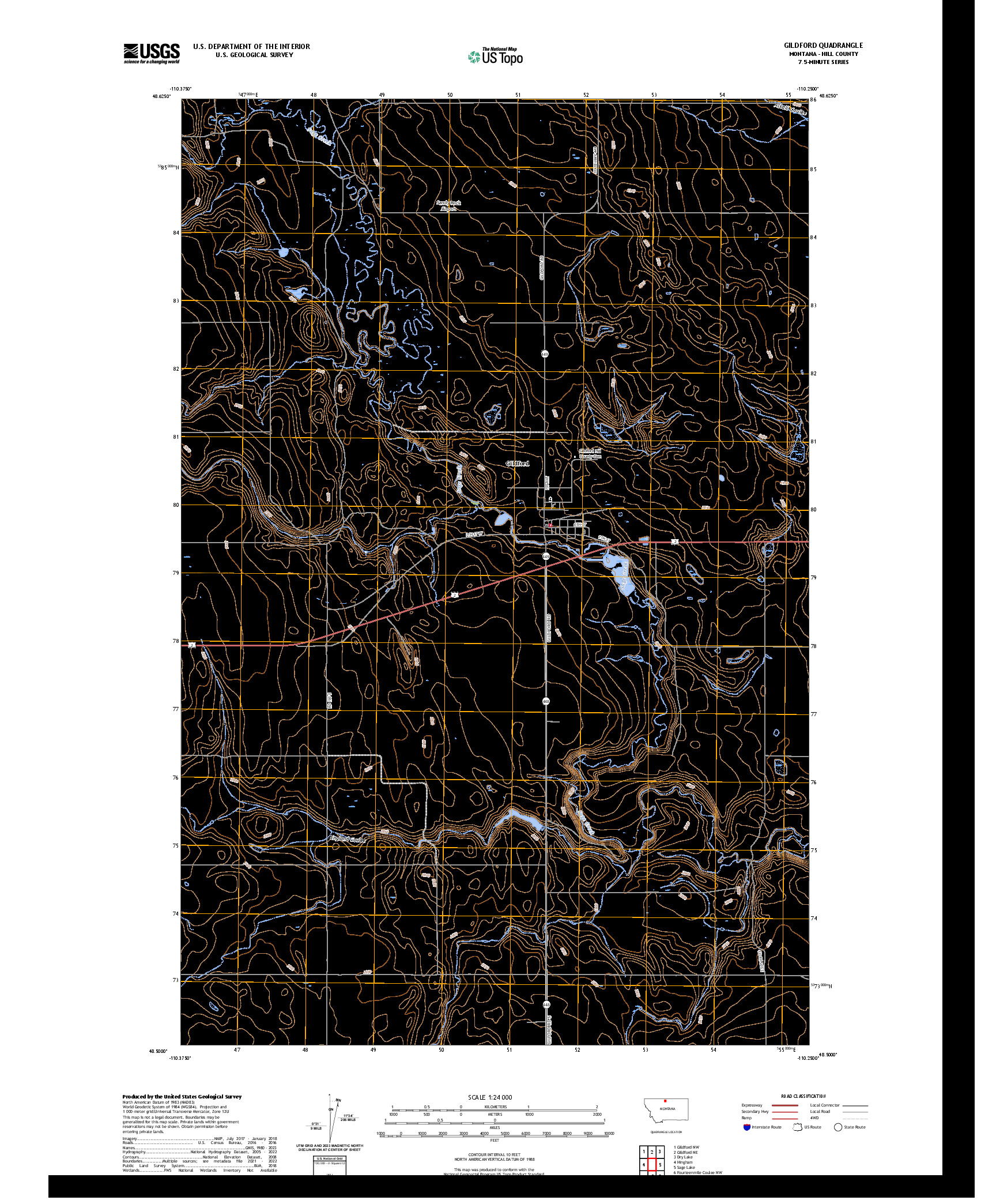 US TOPO 7.5-MINUTE MAP FOR GILDFORD, MT