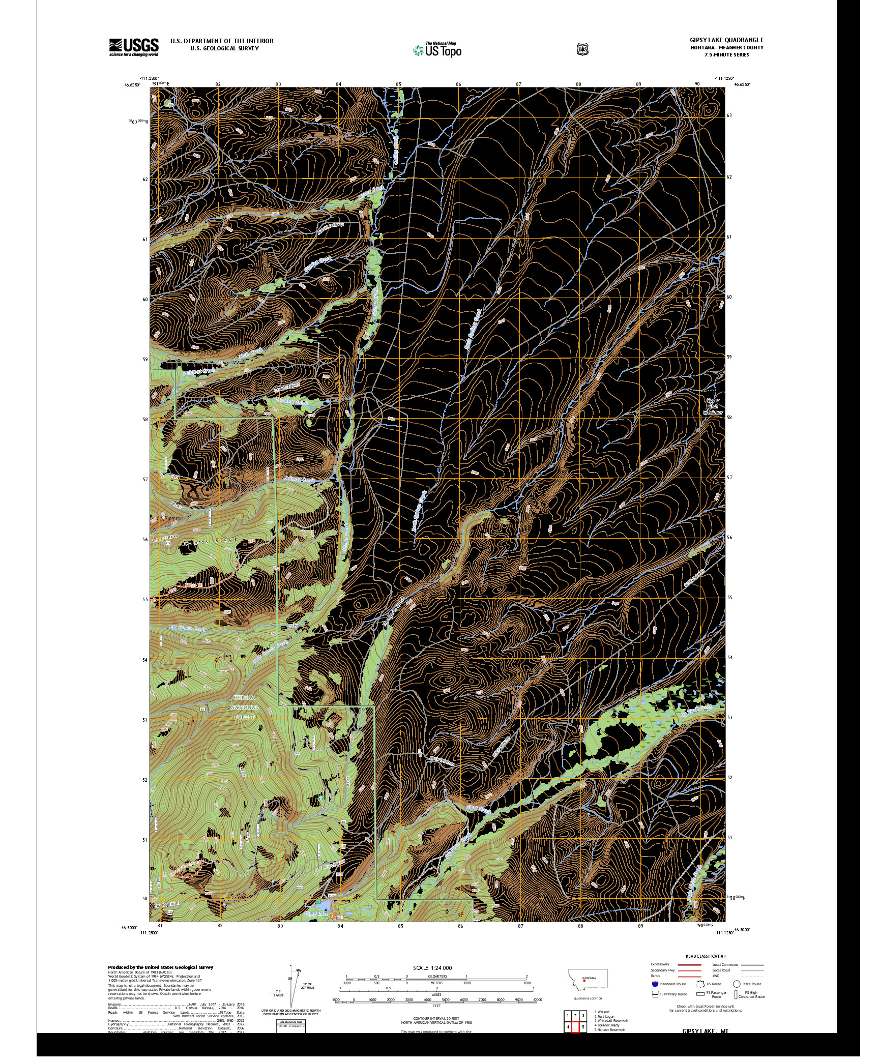 US TOPO 7.5-MINUTE MAP FOR GIPSY LAKE, MT