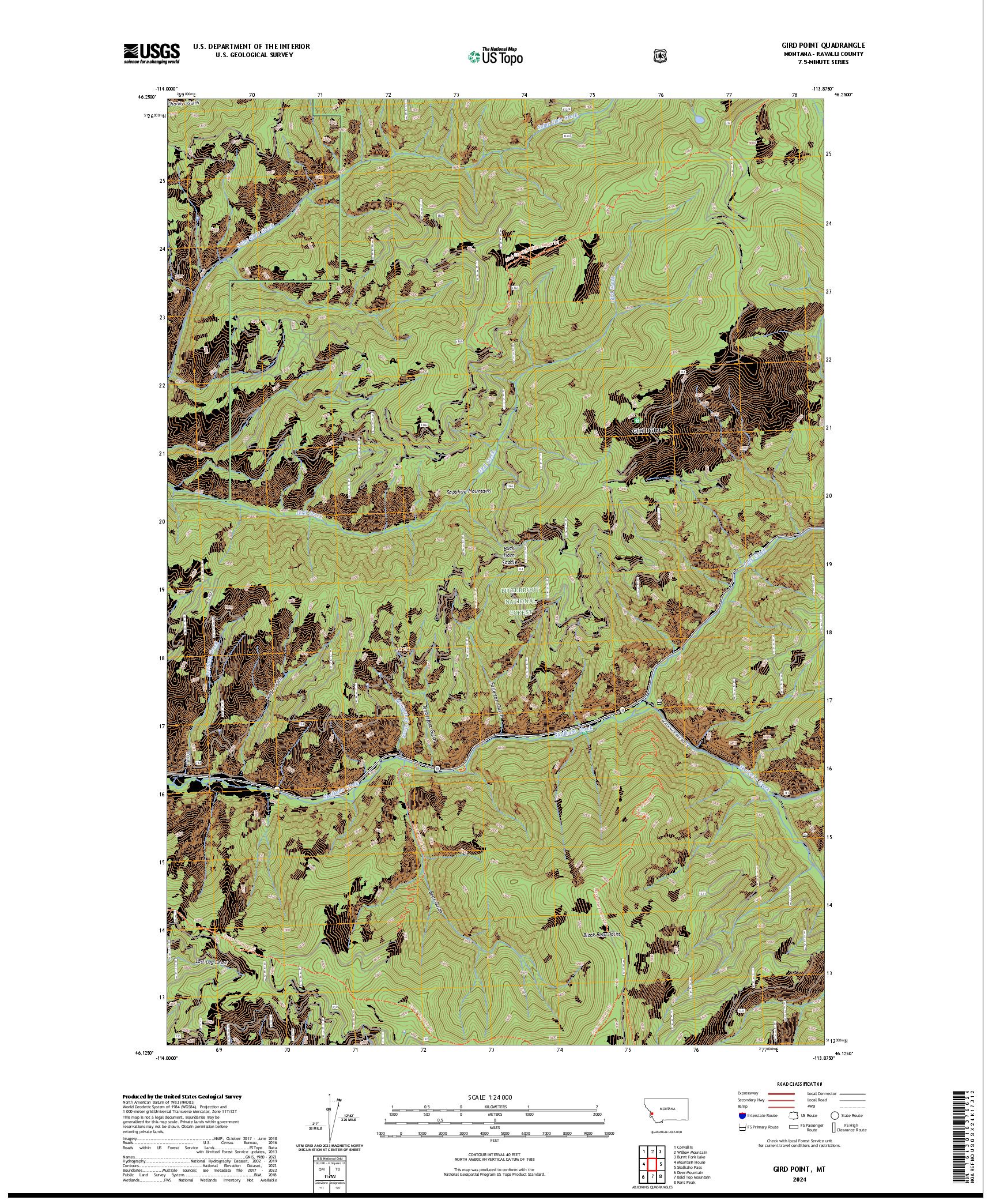 US TOPO 7.5-MINUTE MAP FOR GIRD POINT, MT