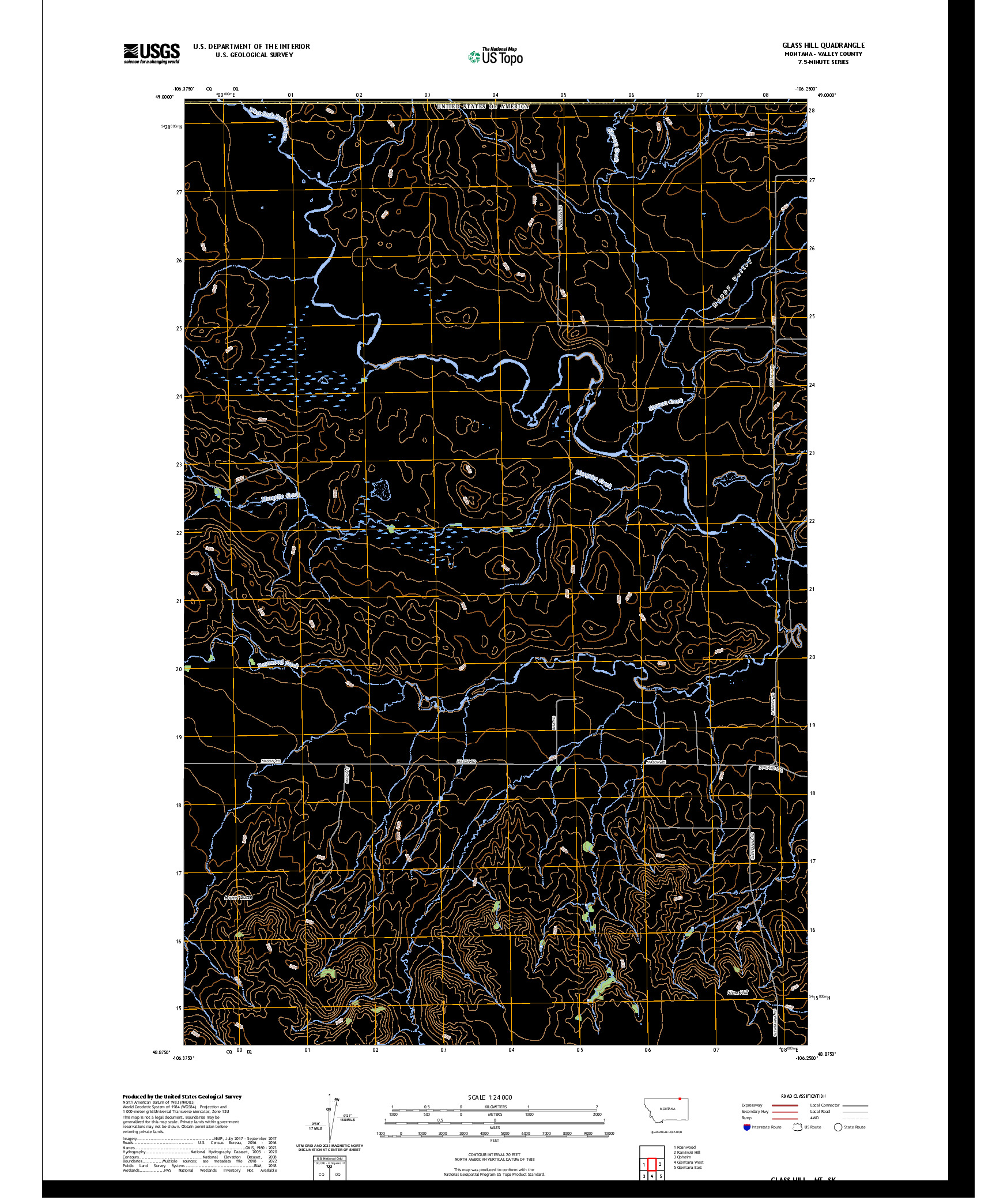 US TOPO 7.5-MINUTE MAP FOR GLASS HILL, MT,SK