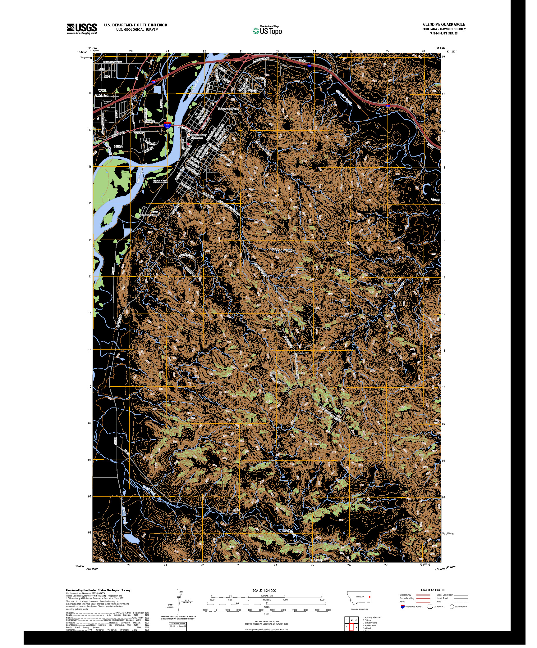 US TOPO 7.5-MINUTE MAP FOR GLENDIVE, MT