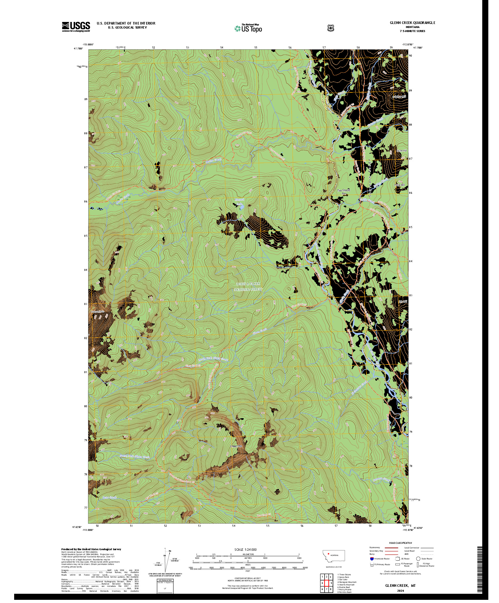 US TOPO 7.5-MINUTE MAP FOR GLENN CREEK, MT