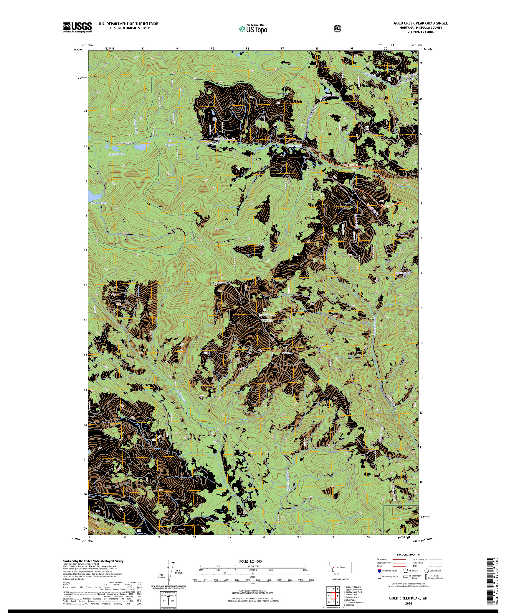 US TOPO 7.5-MINUTE MAP FOR GOLD CREEK PEAK, MT