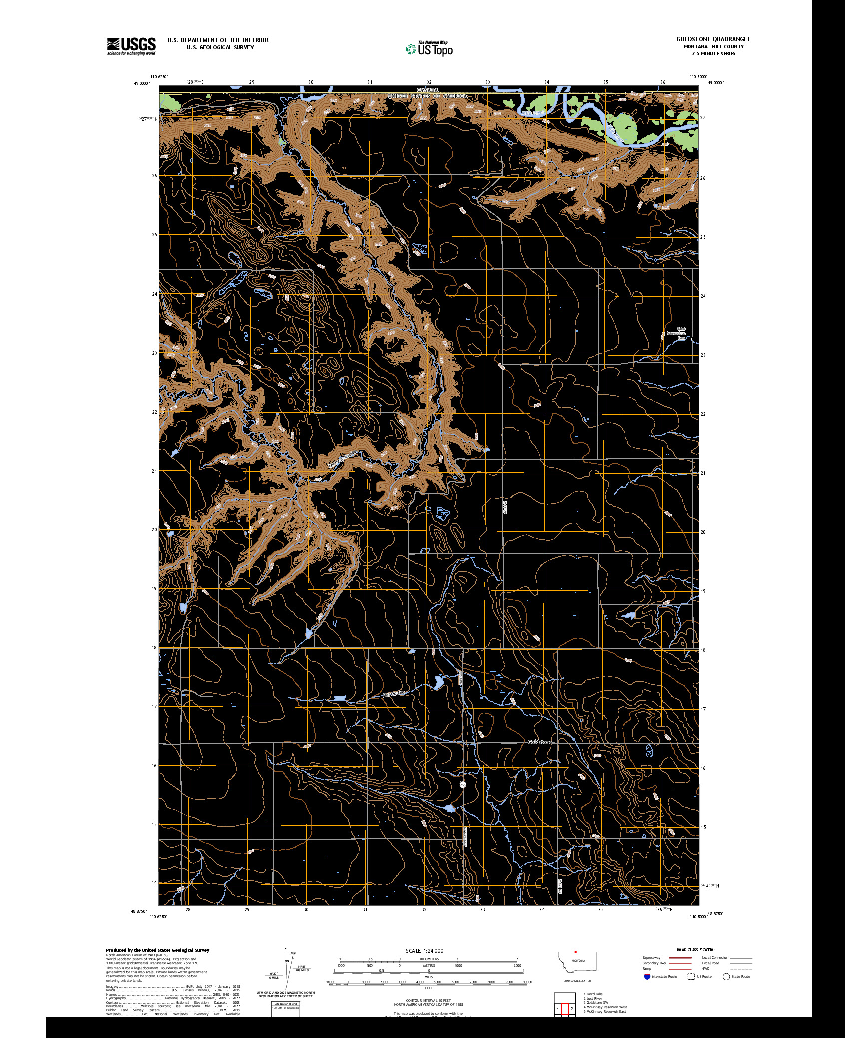 US TOPO 7.5-MINUTE MAP FOR GOLDSTONE, MT,AB