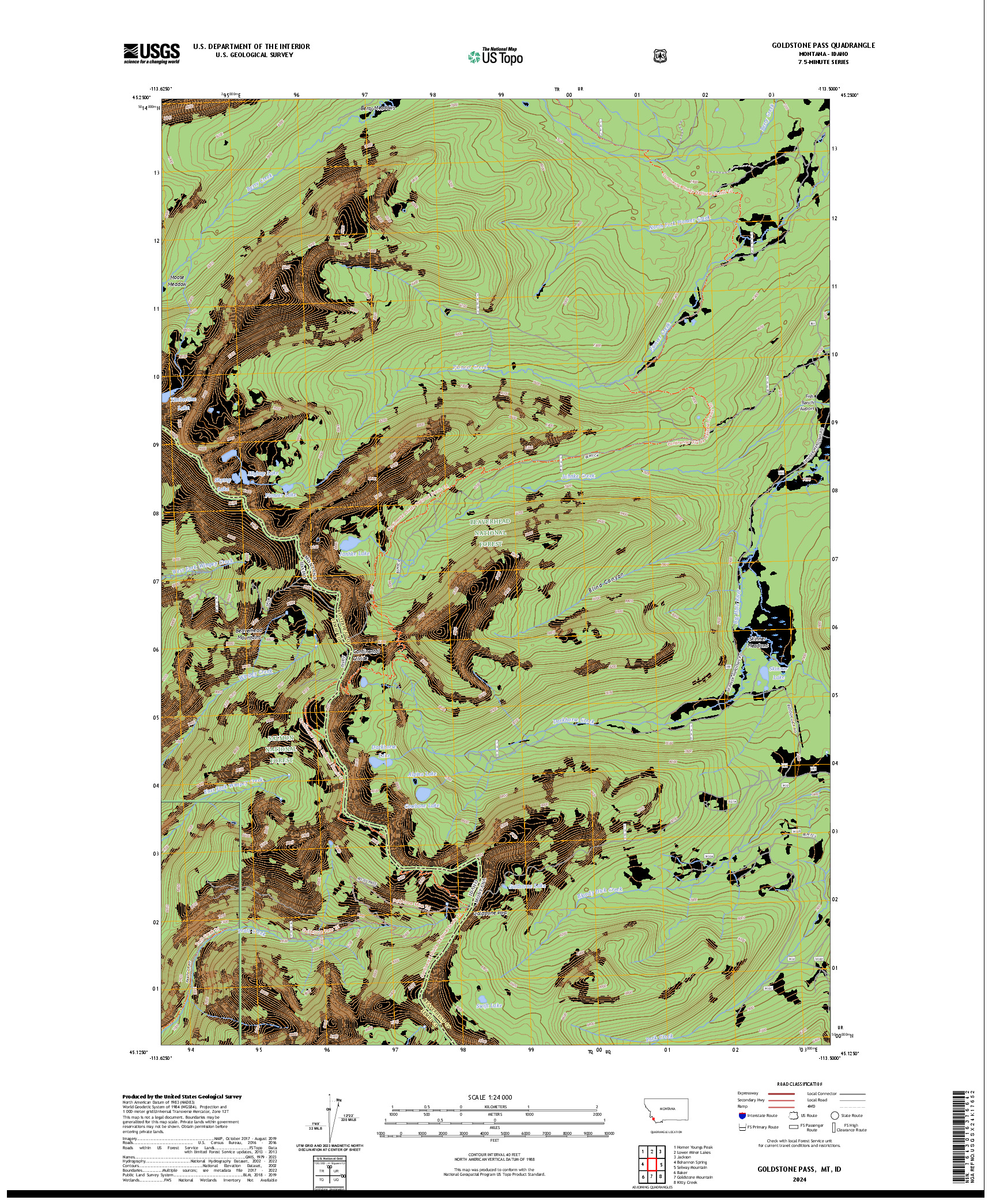 US TOPO 7.5-MINUTE MAP FOR GOLDSTONE PASS, MT,ID