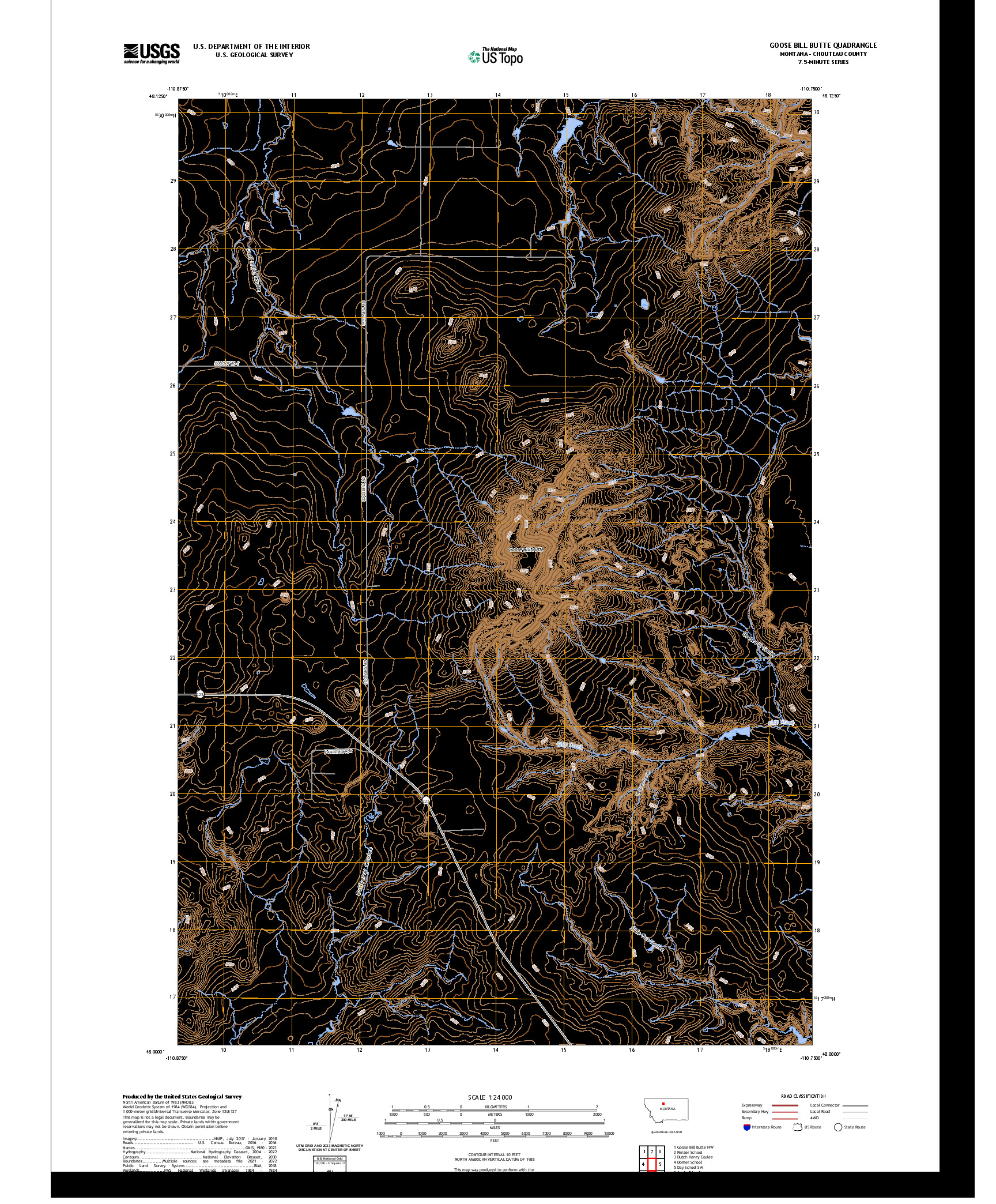 US TOPO 7.5-MINUTE MAP FOR GOOSE BILL BUTTE, MT