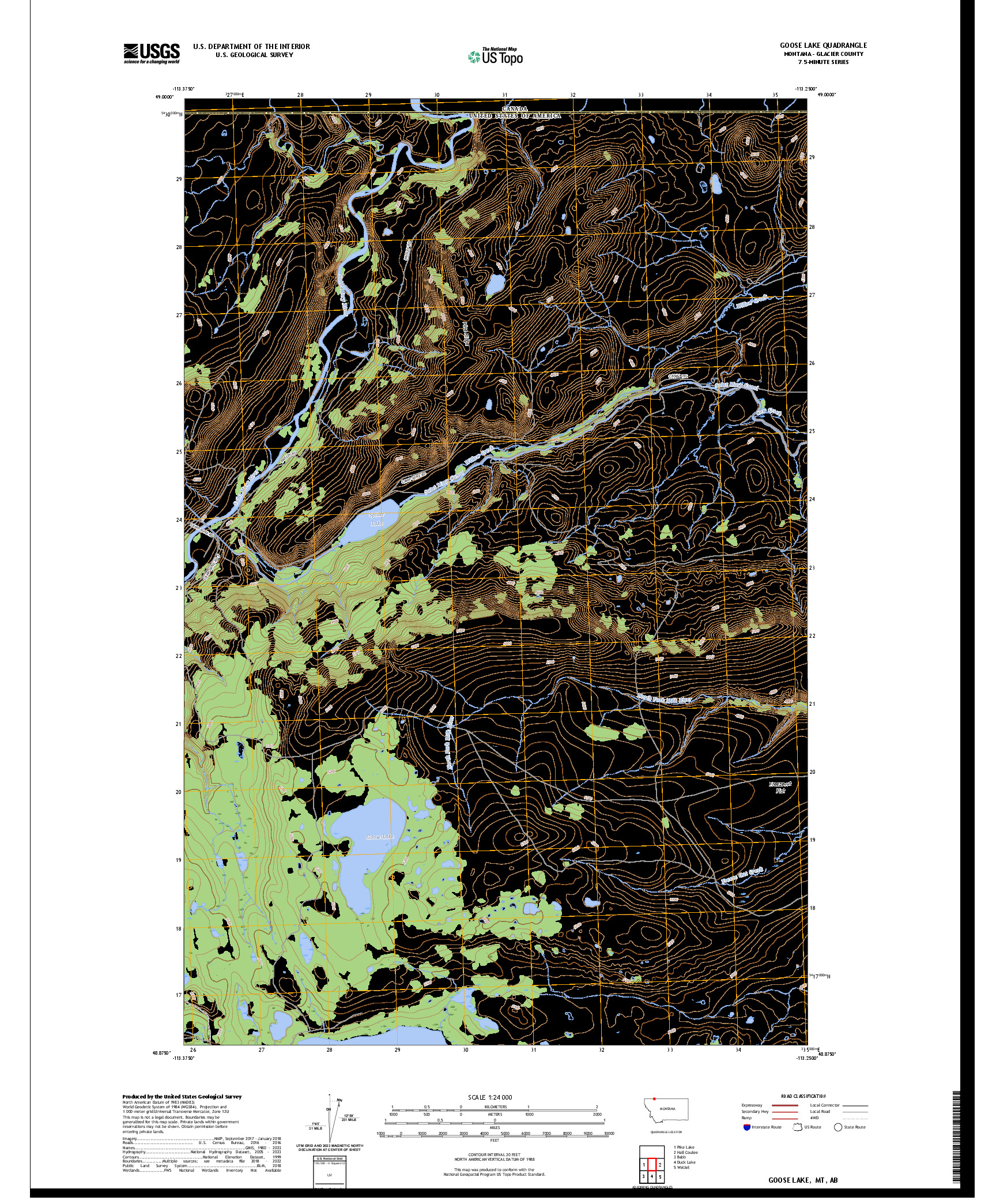 US TOPO 7.5-MINUTE MAP FOR GOOSE LAKE, MT,AB