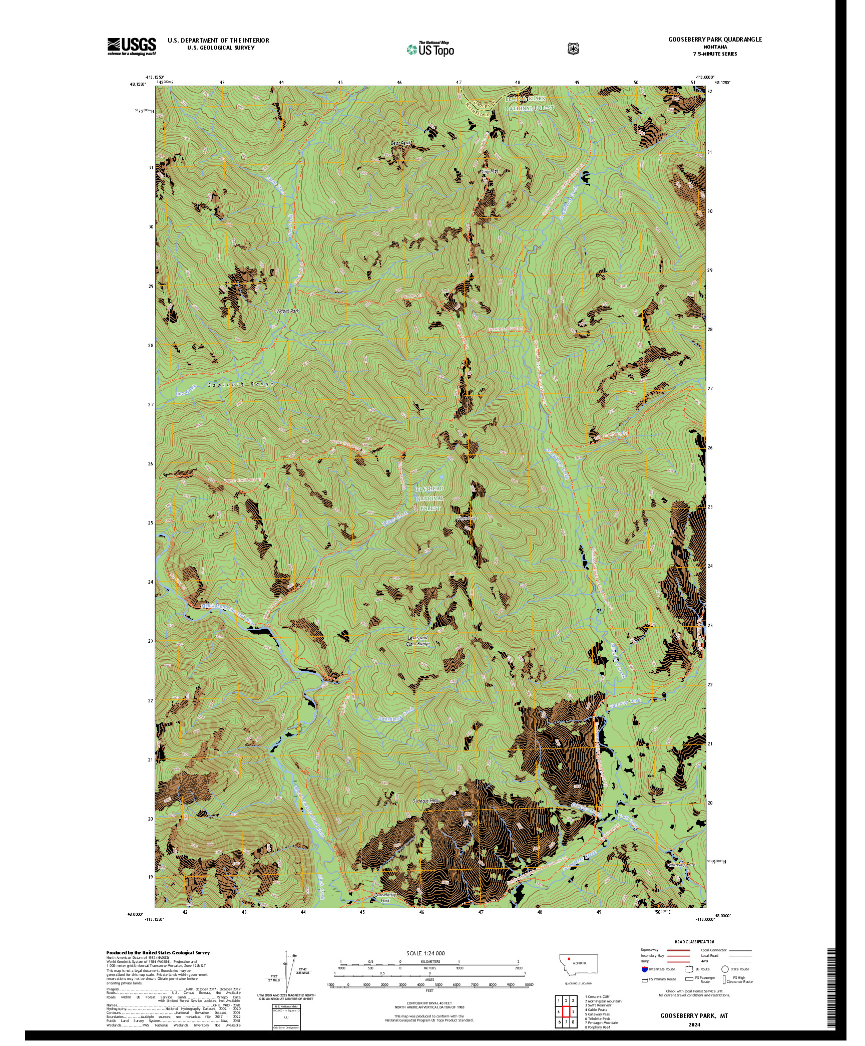 US TOPO 7.5-MINUTE MAP FOR GOOSEBERRY PARK, MT