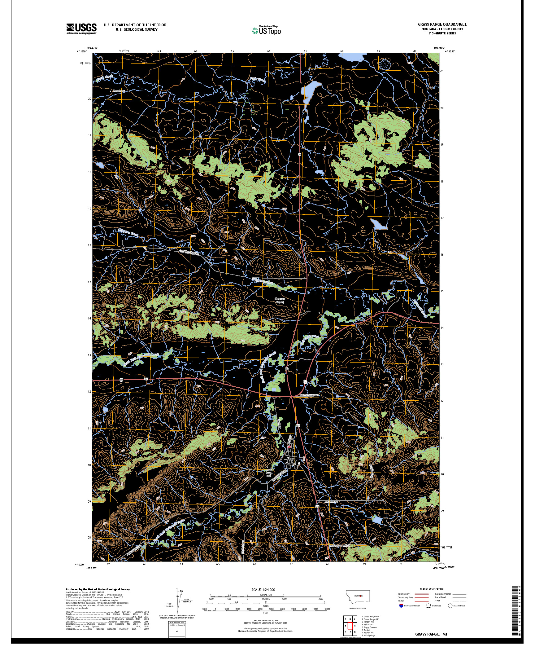 US TOPO 7.5-MINUTE MAP FOR GRASS RANGE, MT