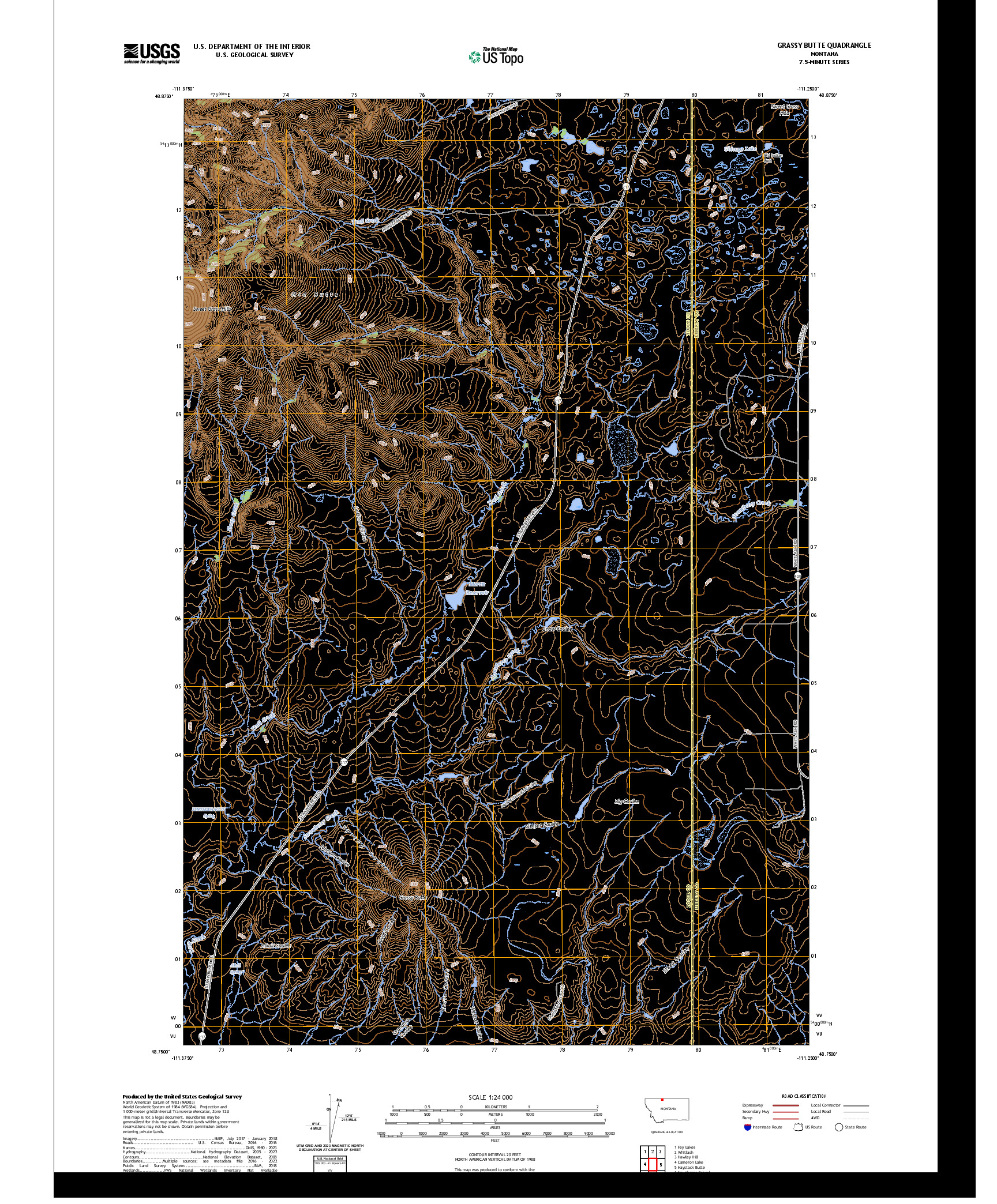 US TOPO 7.5-MINUTE MAP FOR GRASSY BUTTE, MT