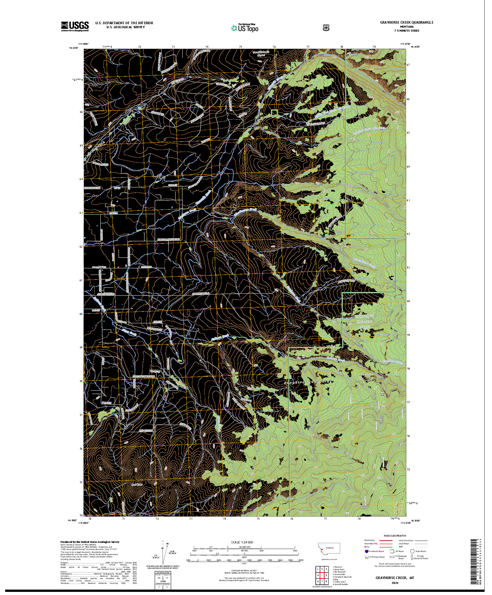US TOPO 7.5-MINUTE MAP FOR GRAYHORSE CREEK, MT