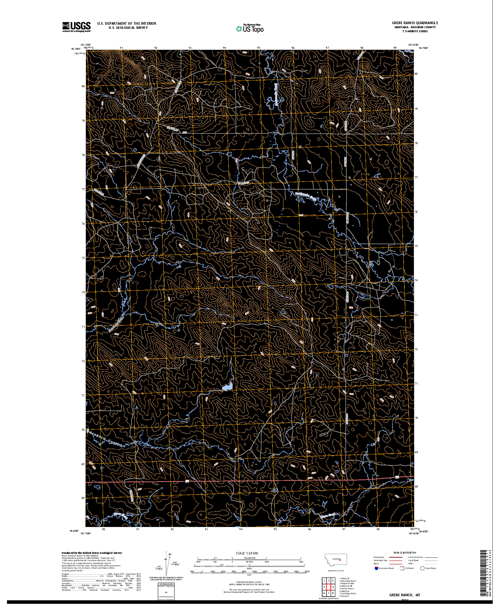 US TOPO 7.5-MINUTE MAP FOR GREBE RANCH, MT