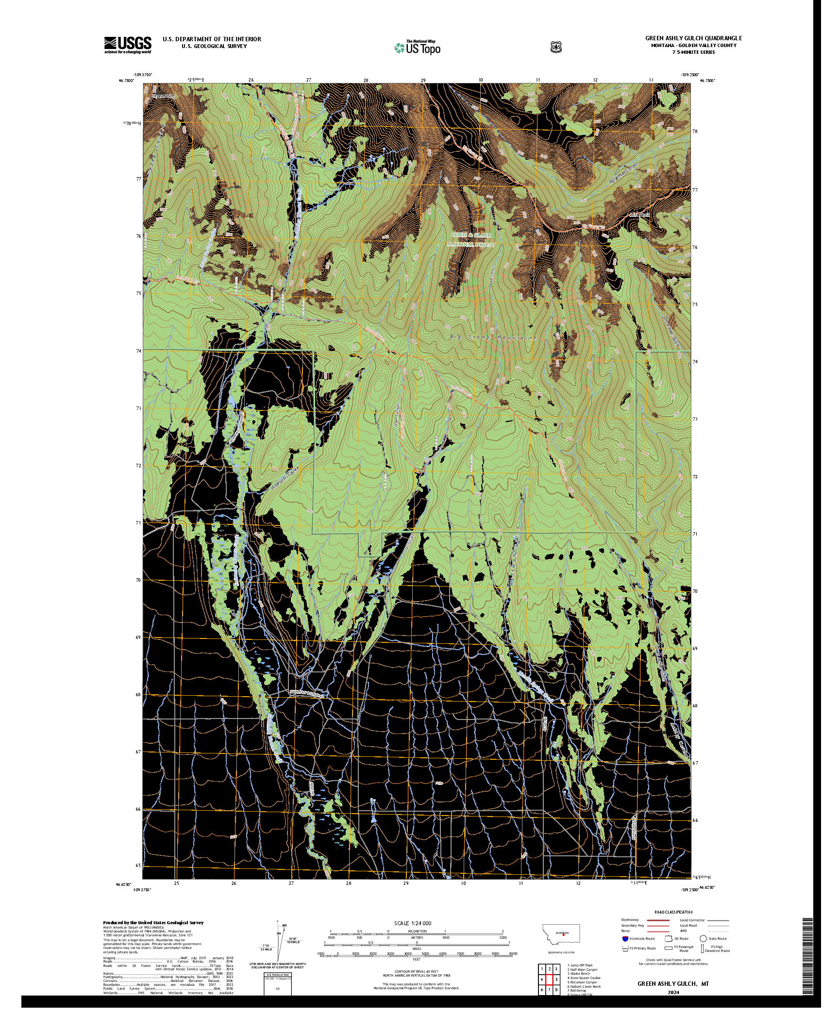 US TOPO 7.5-MINUTE MAP FOR GREEN ASHLY GULCH, MT